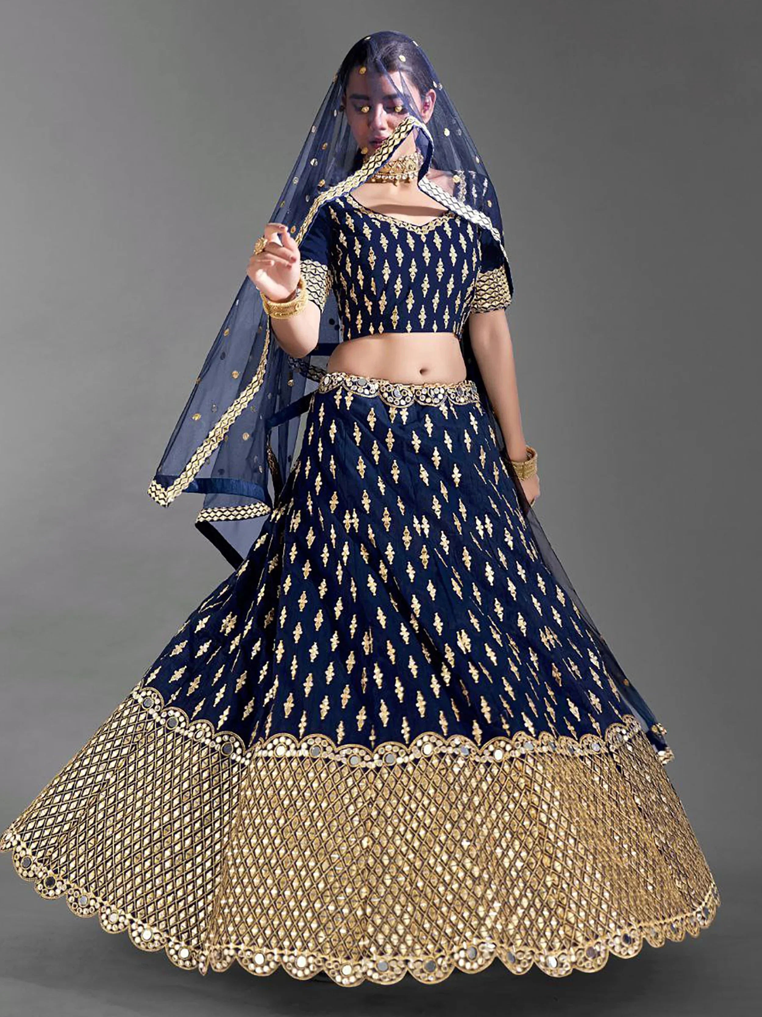 Adorable Navy Blue Silk Zari Work Function Wear Lehenga Choli