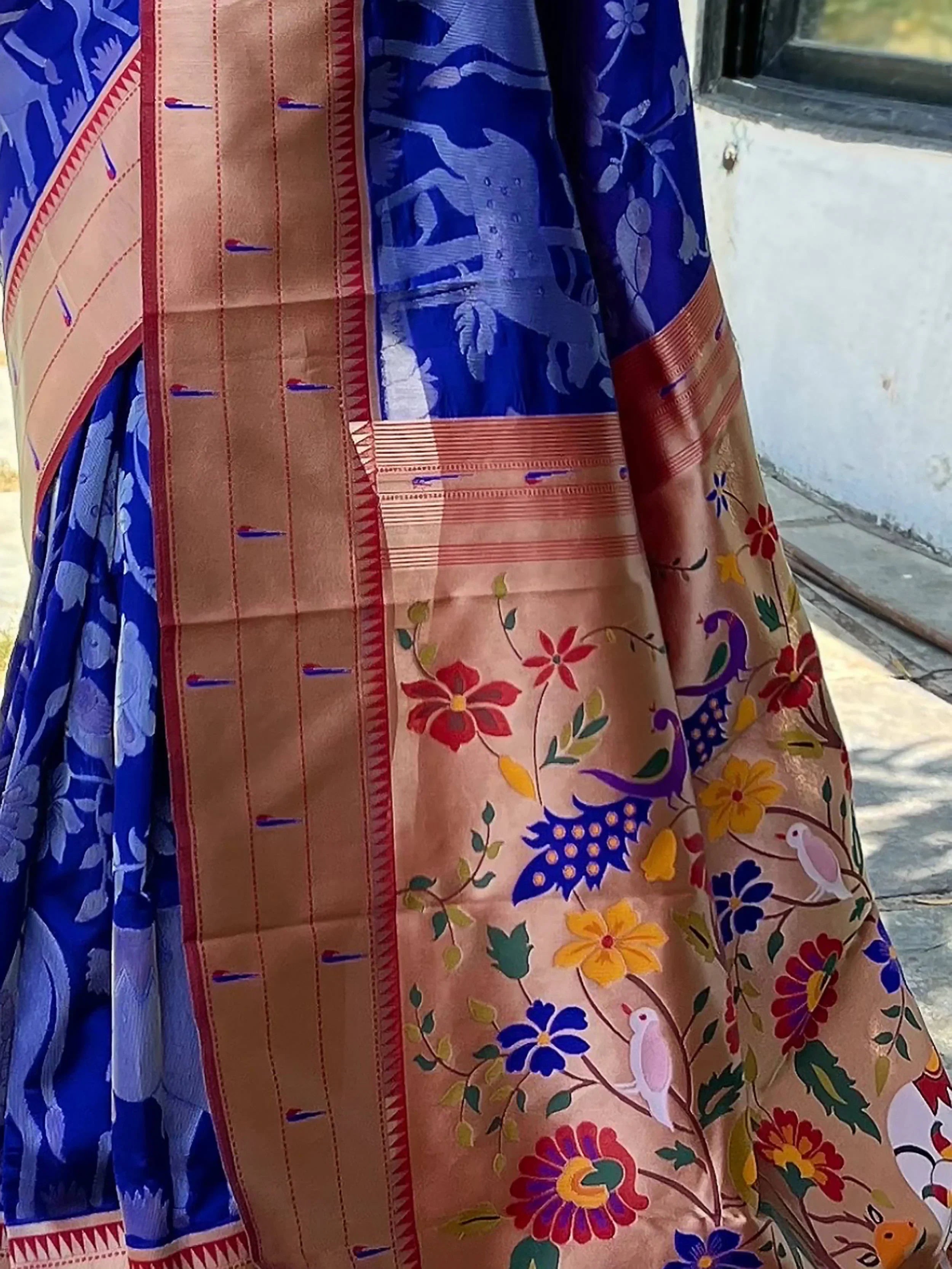 Mesmerizing Blue Paithani Silk Zari Weaving  Saree With Blouse