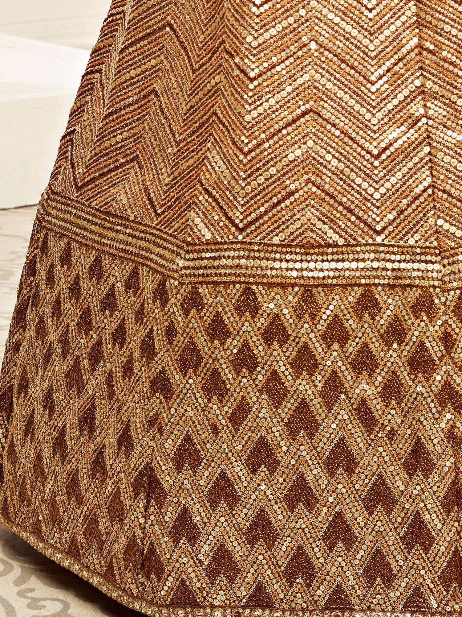 Sophistic Brown Sequins Silk Party Wear Plus Size Lehenga Choli