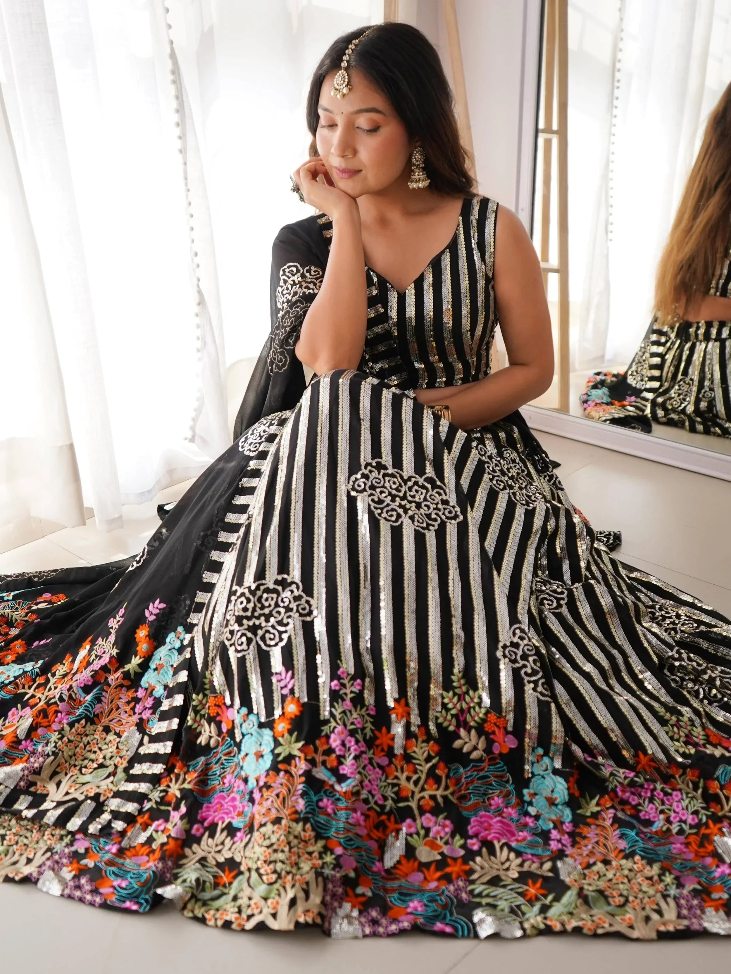 Chic Black Georgette Sequins Embroidered Party Wear Lehenga Choli