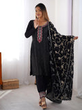 Black Lavishing Chinon Thread Embroidered Traditional Straight Suit