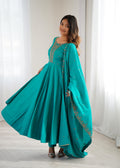 Rama Pure Roman Shimmer Chanderi Silk Anarkali Suit Set With Huge Flair, Dupatta & Pant