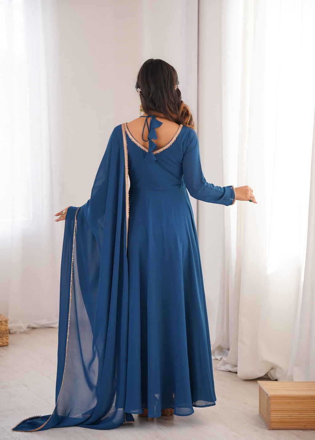 Teal Pure Georgette Anarkali Dress with Dupatta for festive occasions