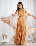 Yellow Pure Soft Fox Georgette Floral Indo Western Set