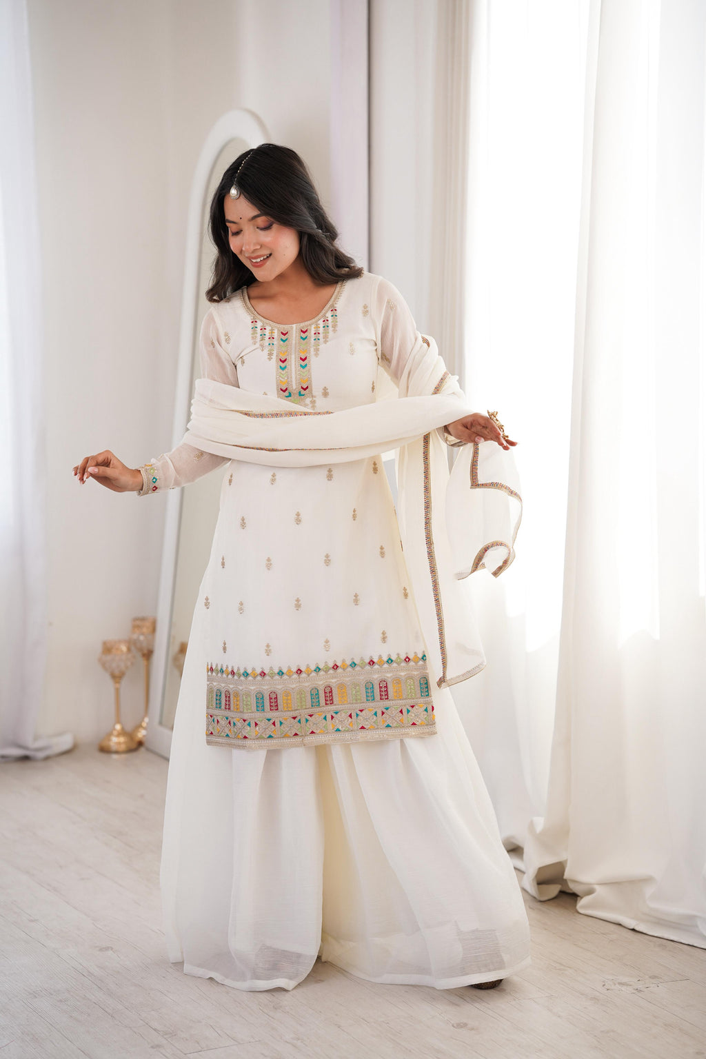 White Soft Crunchy Silk Kurta Suit Set for Parties and Celebrations