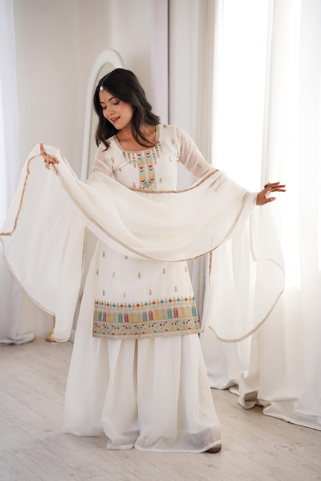 White Soft Crunchy Silk Kurta Suit Set for Parties and Celebrations