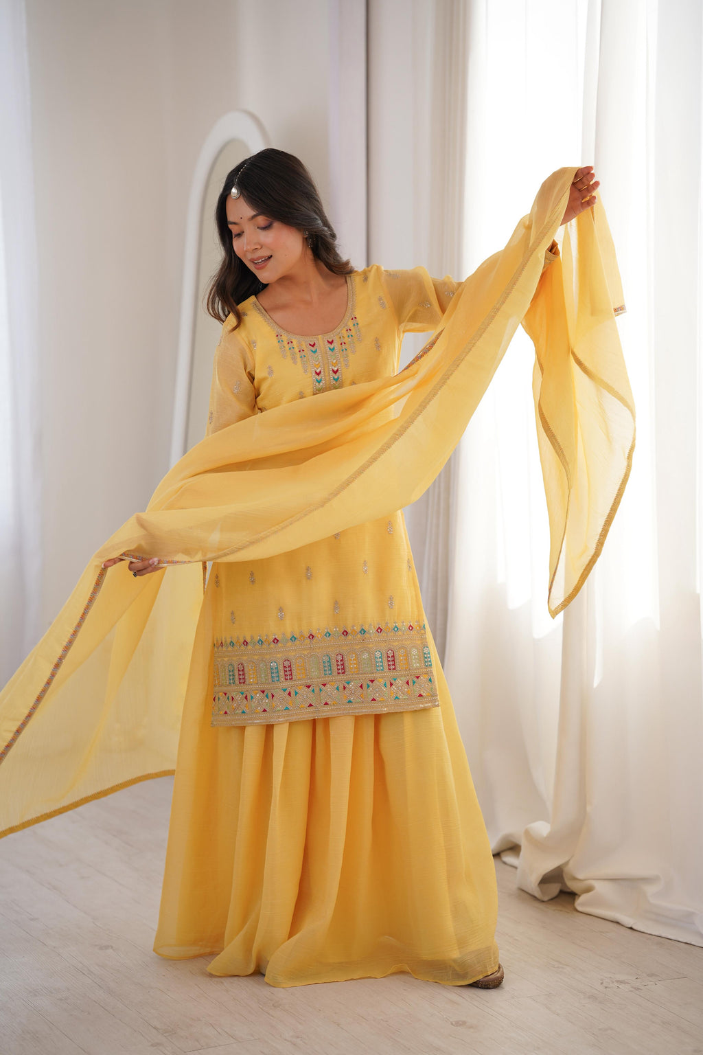 Yellow Soft Crunchy Silk Kurta Suit Set for Parties and Celebrations