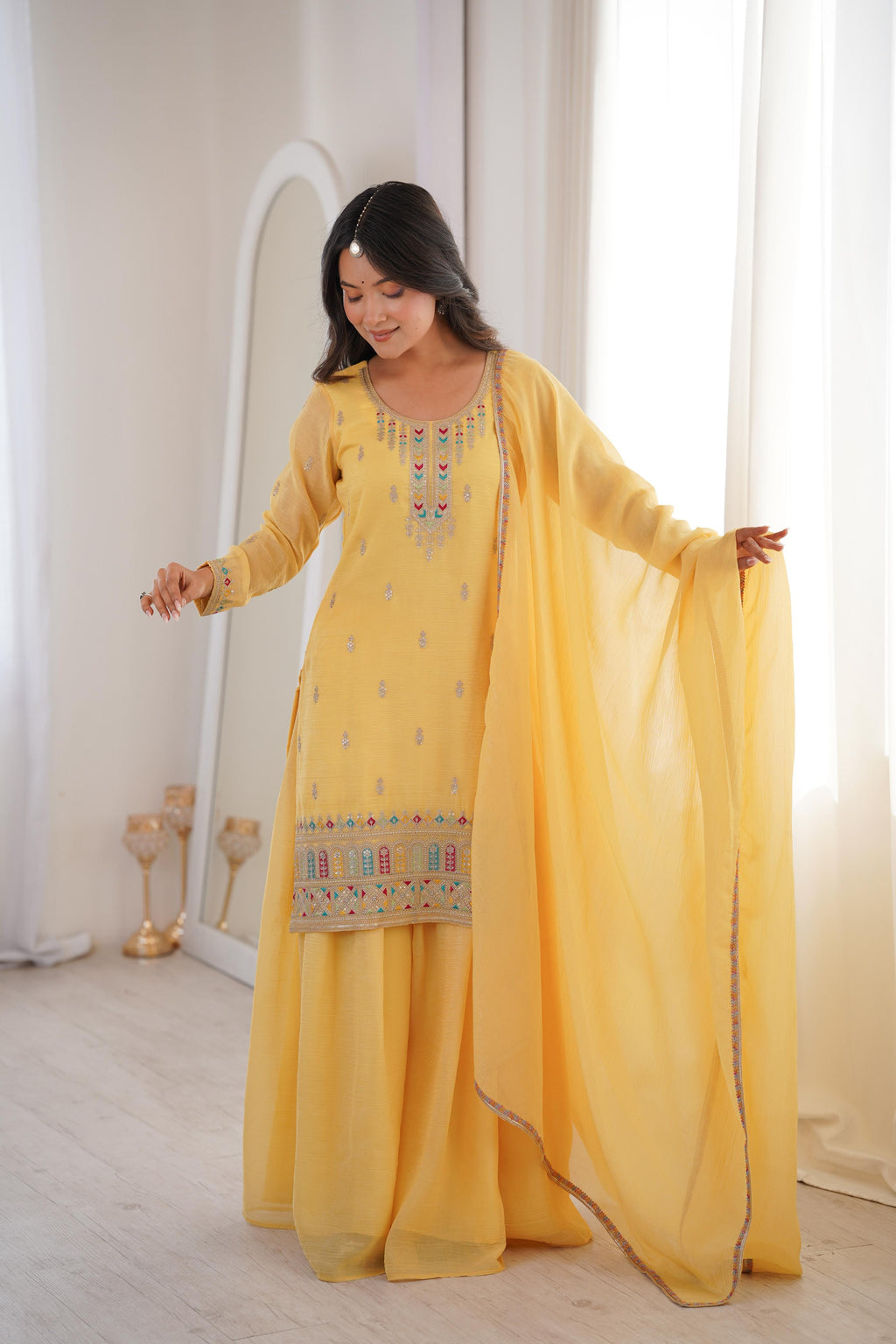 Yellow Soft Crunchy Silk Kurta Suit Set for Parties and Celebrations