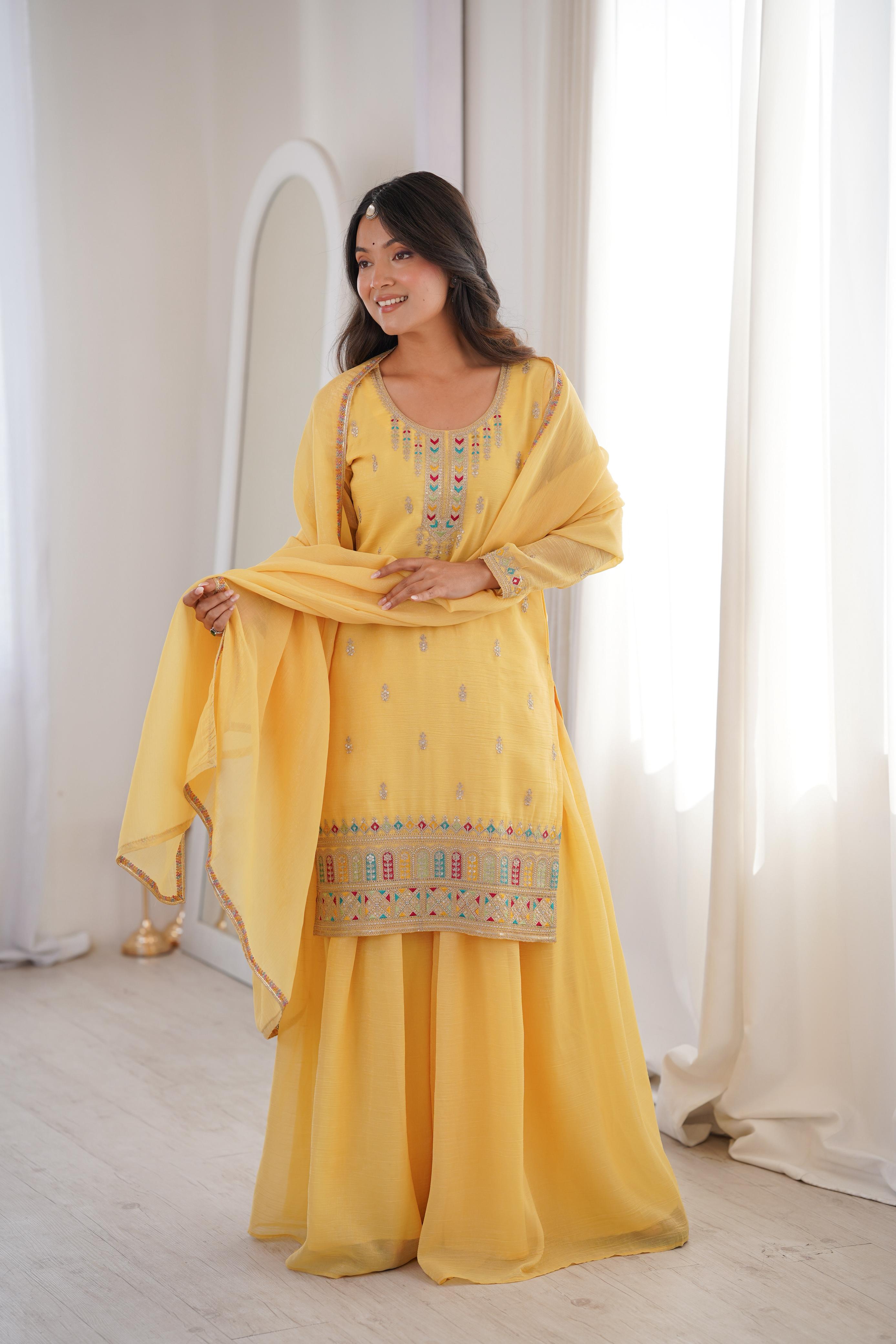 Yellow Soft Crunchy Silk Kurta Suit Set for Parties and Celebrations