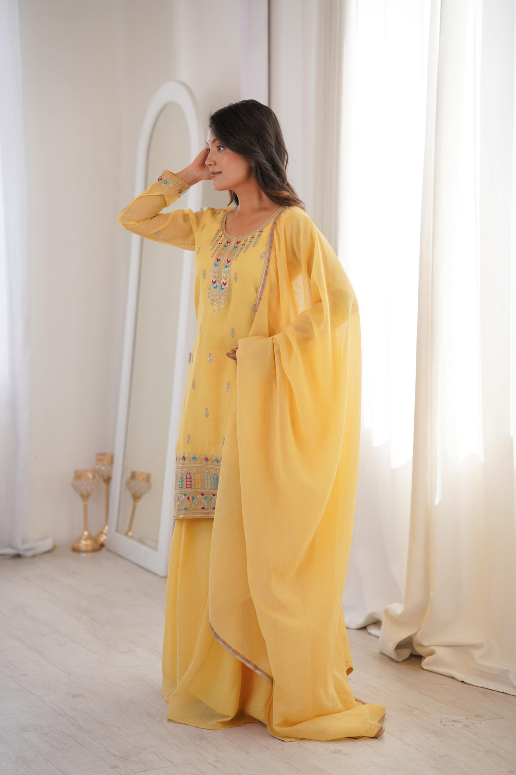 Yellow Soft Crunchy Silk Kurta Suit Set for Parties and Celebrations