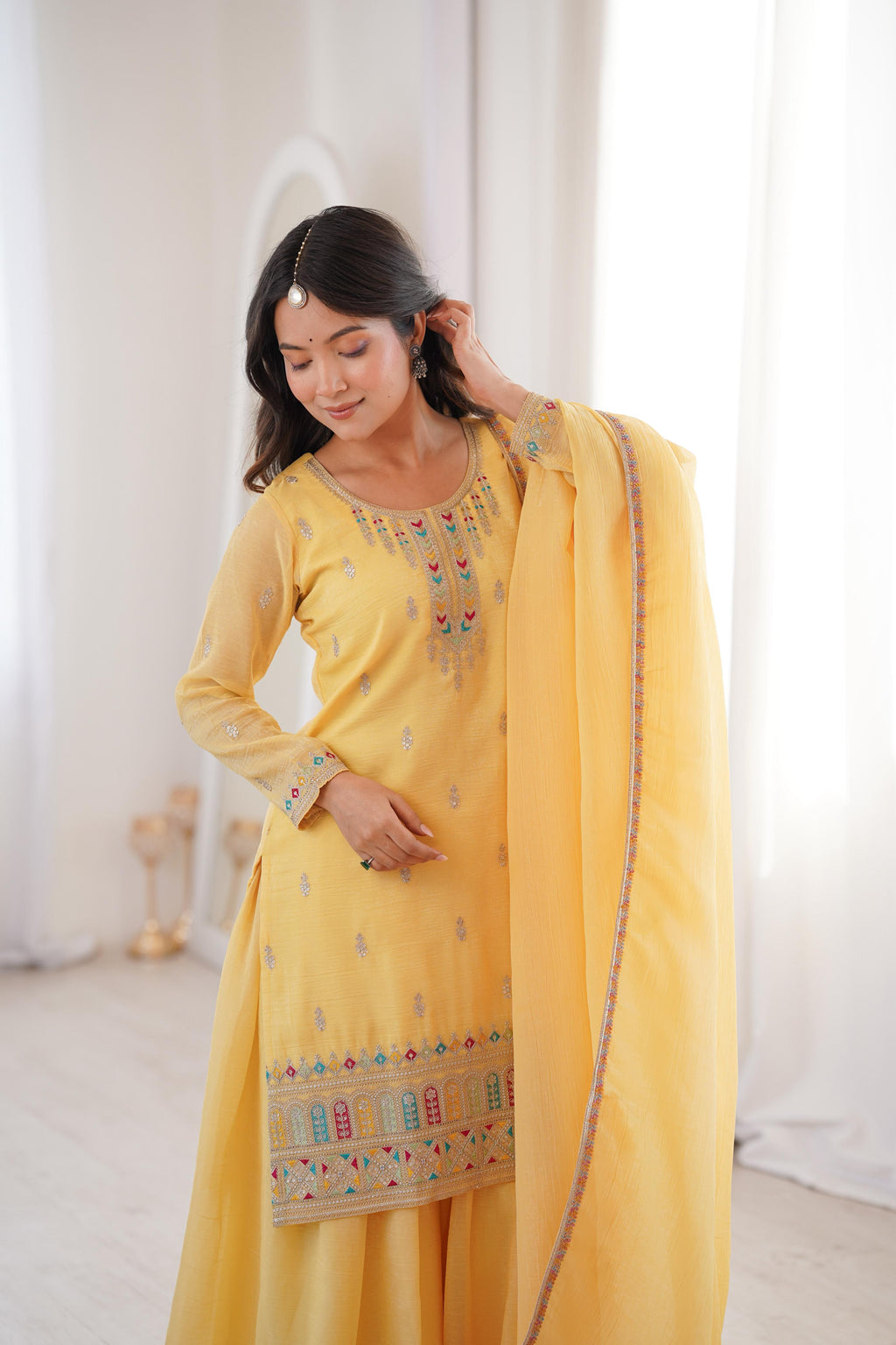 Yellow Soft Crunchy Silk Kurta Suit Set for Parties and Celebrations