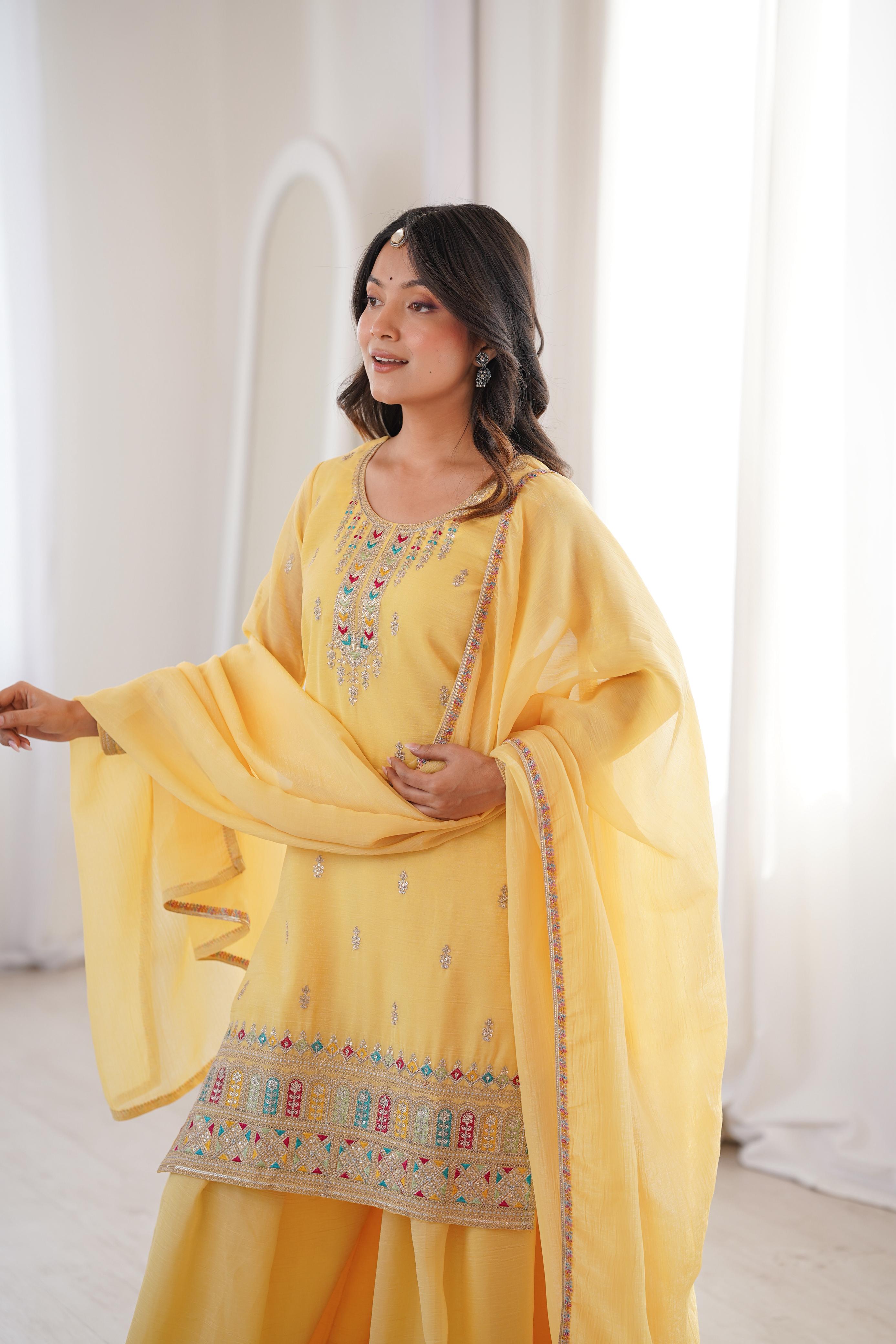 Yellow Soft Crunchy Silk Kurta Suit Set for Parties and Celebrations