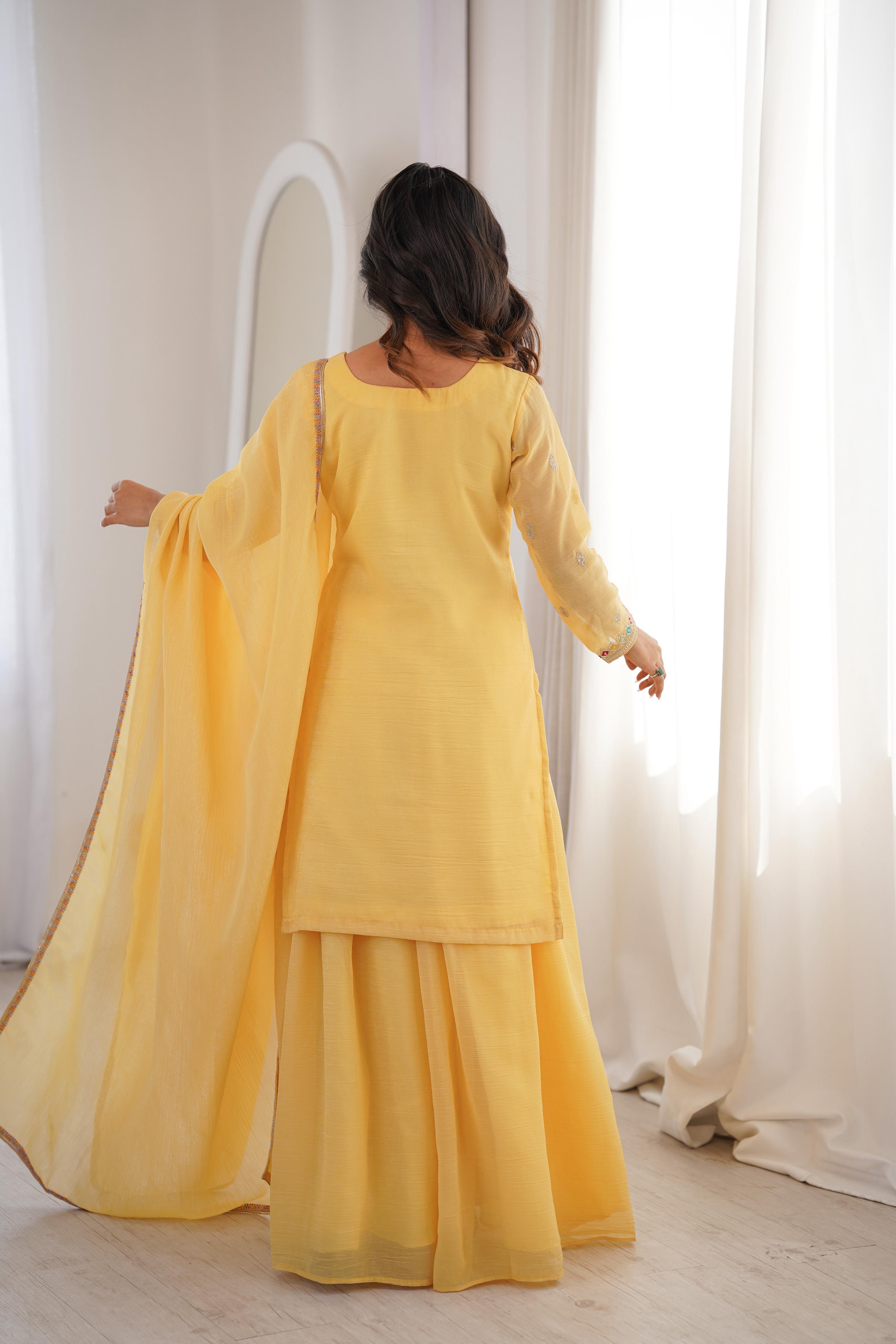 Yellow Soft Crunchy Silk Kurta Suit Set for Parties and Celebrations