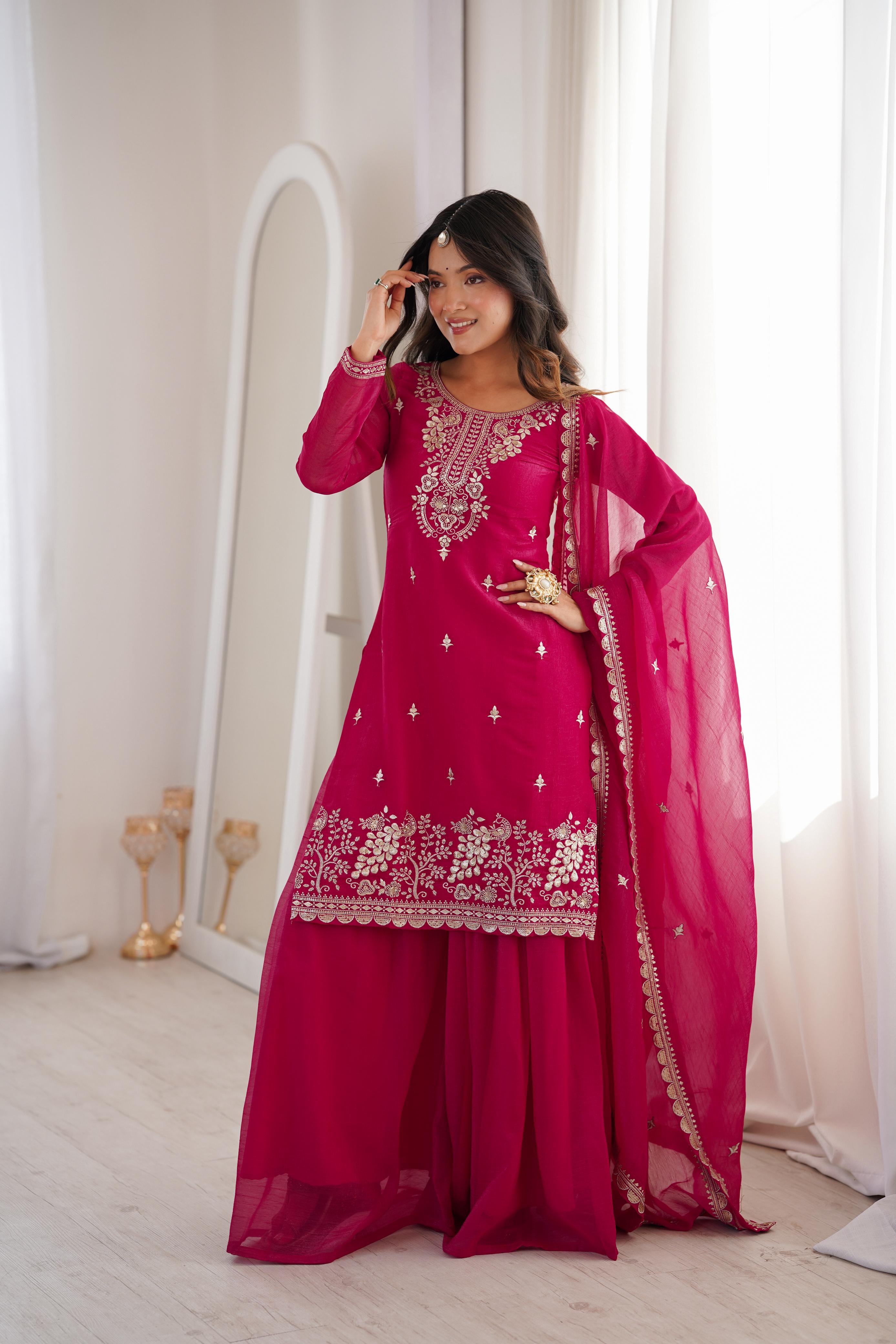 Pink Pure Soft Crunchy Silk Kurta Suit Set for festive wear