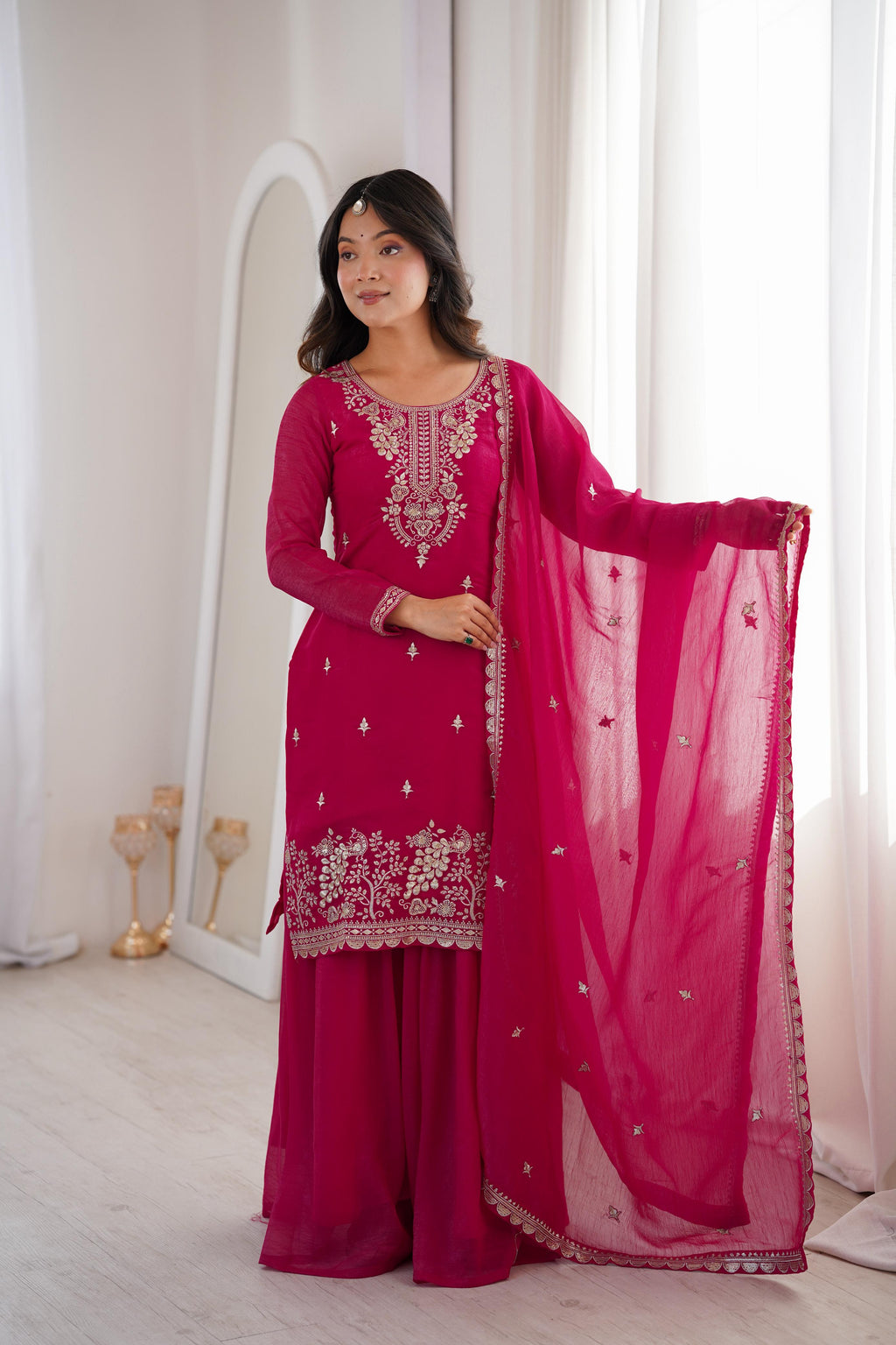 Pink Pure Soft Crunchy Silk Kurta Suit Set for festive wear
