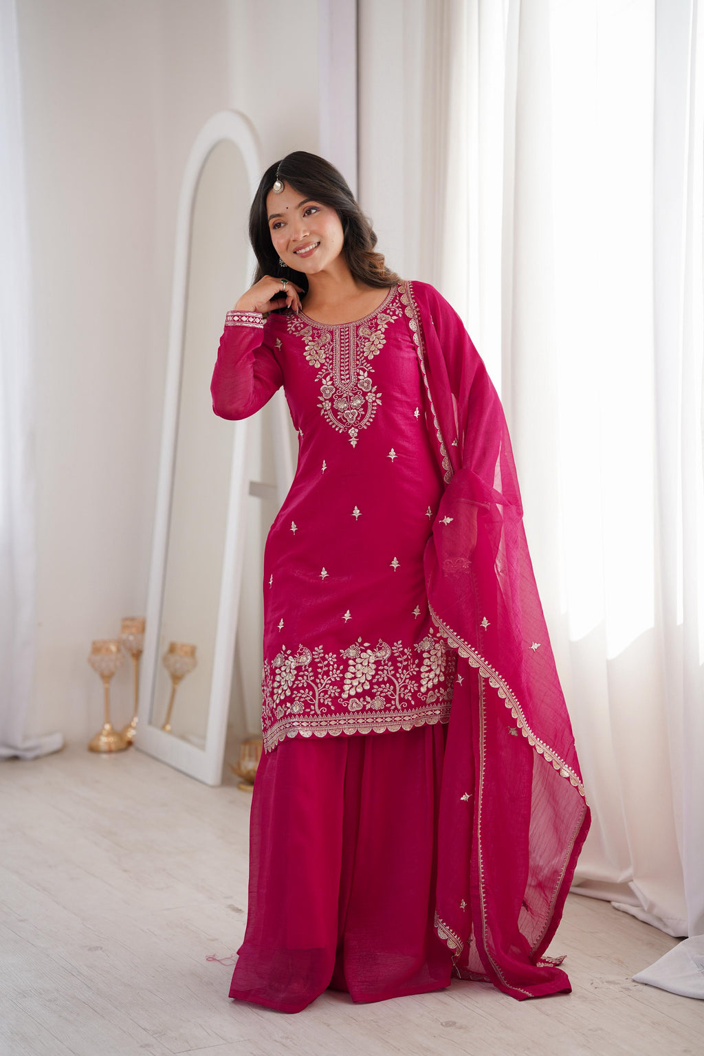 Pink Pure Soft Crunchy Silk Kurta Suit Set for festive wear