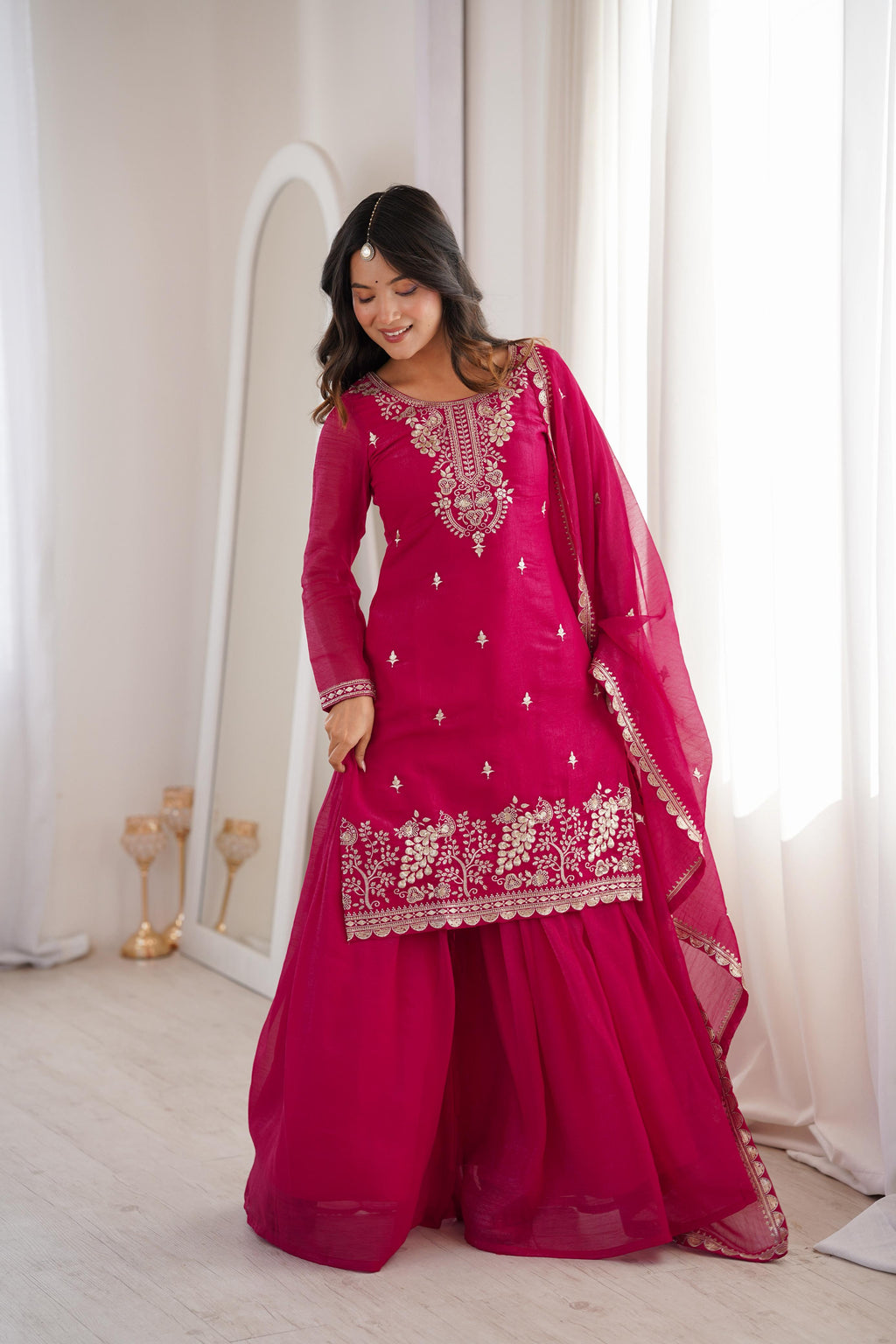 Pink Pure Soft Crunchy Silk Kurta Suit Set for festive wear
