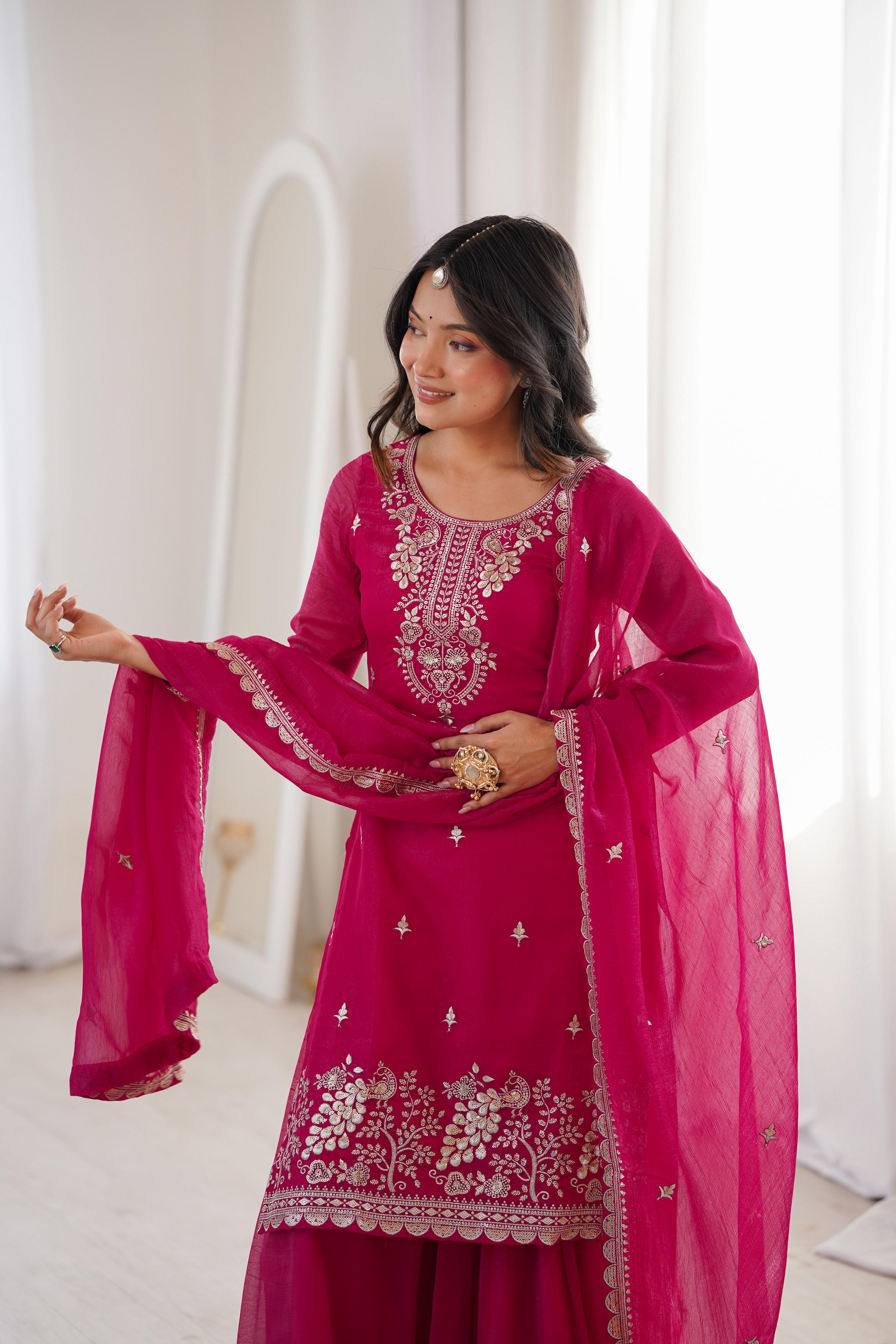 Pink Pure Soft Crunchy Silk Kurta Suit Set for festive wear