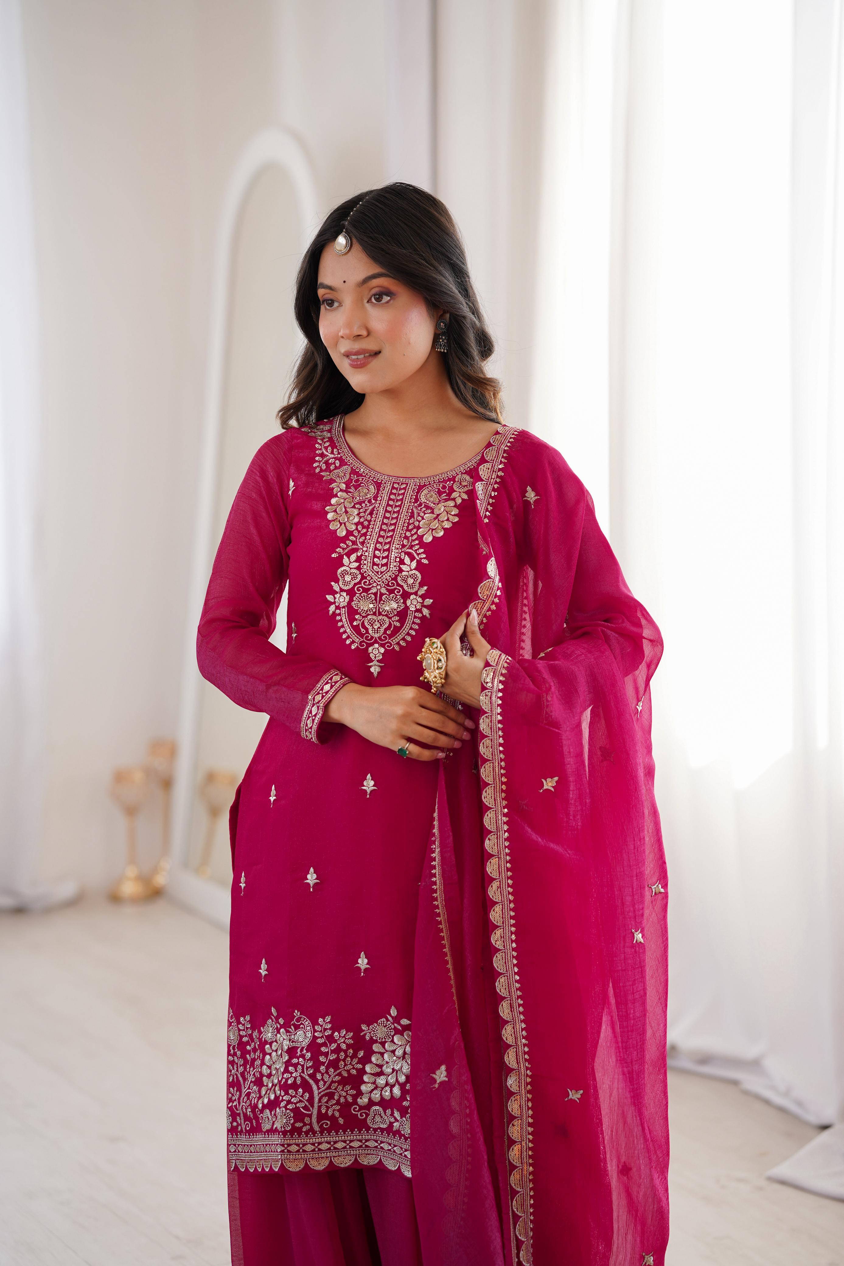 Pink Pure Soft Crunchy Silk Kurta Suit Set for festive wear