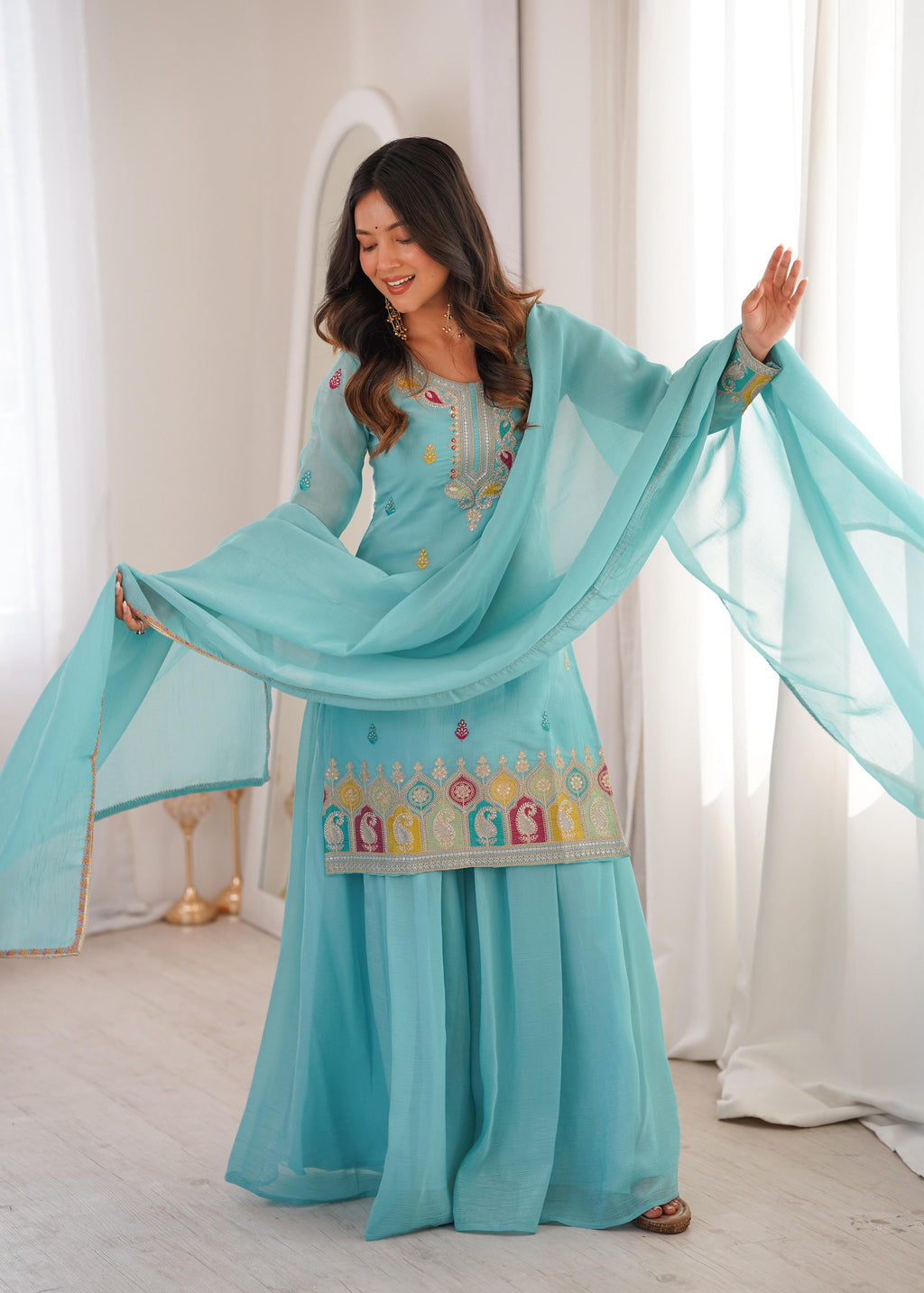 Sky Blue Pure Soft Crunchy Silk Kurta Suit Set