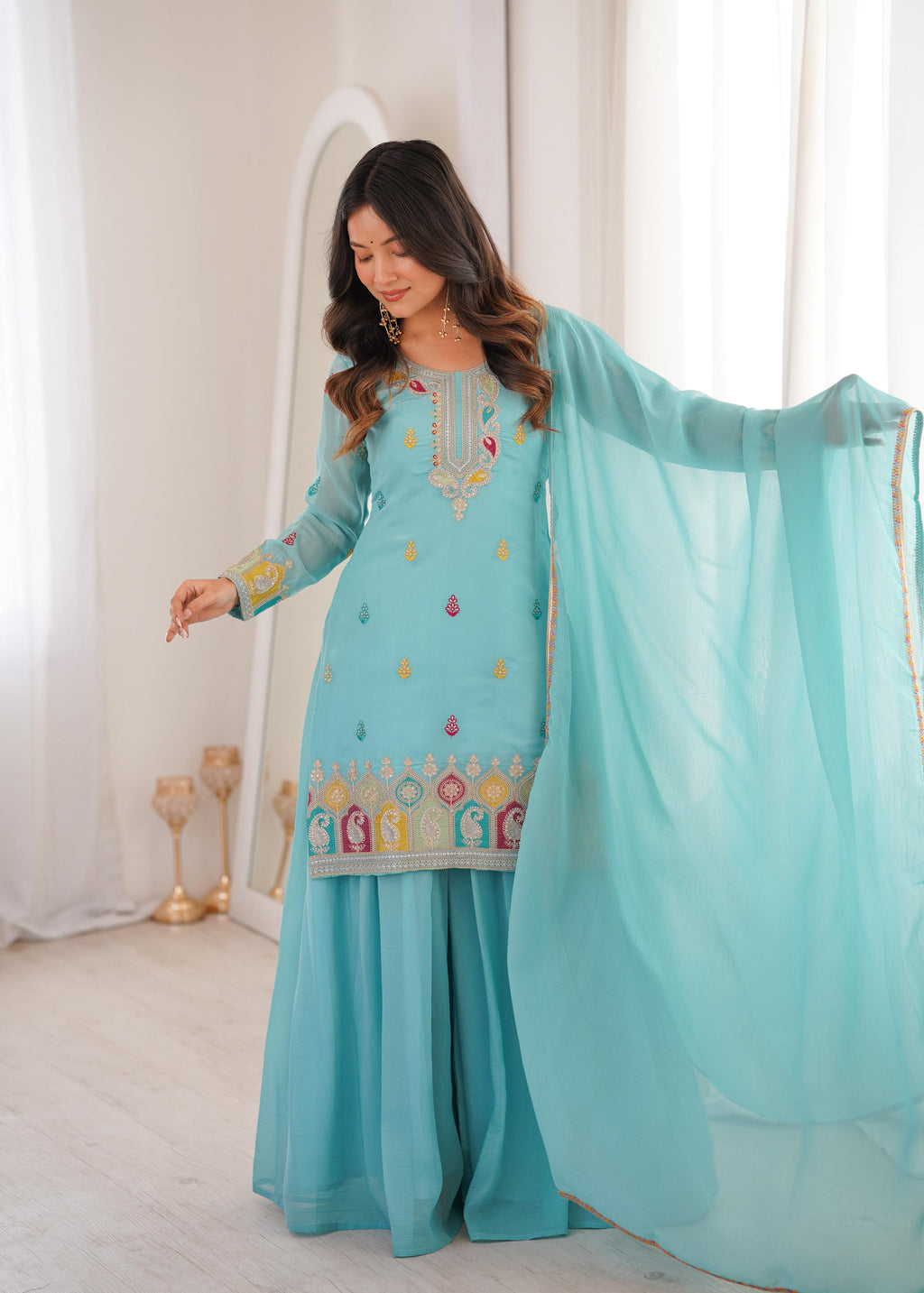 Sky Blue Pure Soft Crunchy Silk Kurta Suit Set