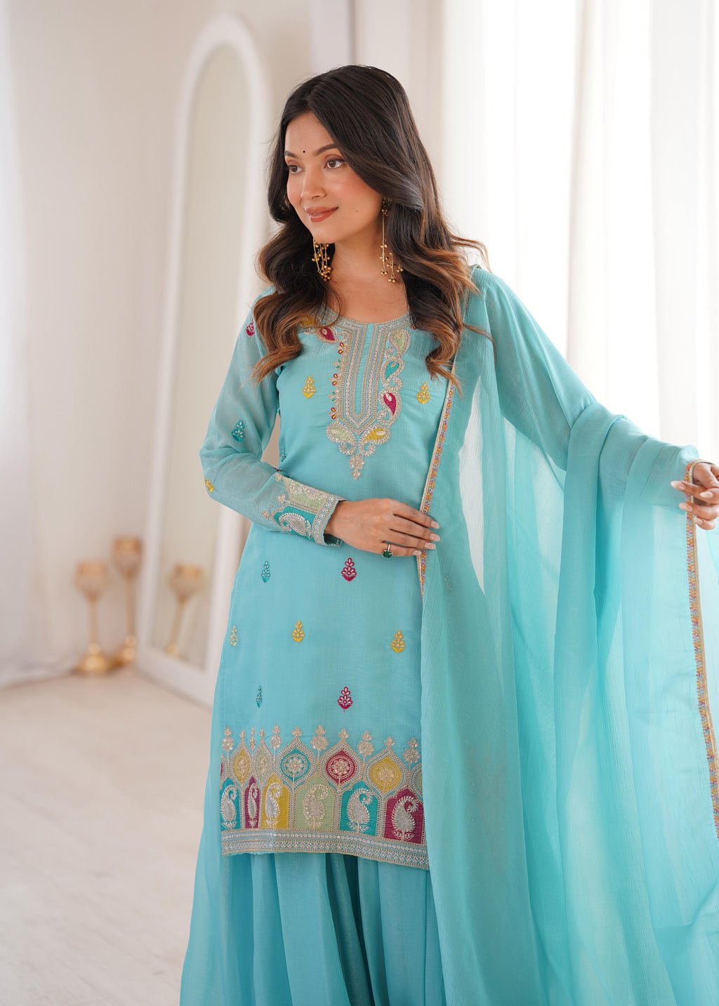 Sky Blue Pure Soft Crunchy Silk Kurta Suit Set