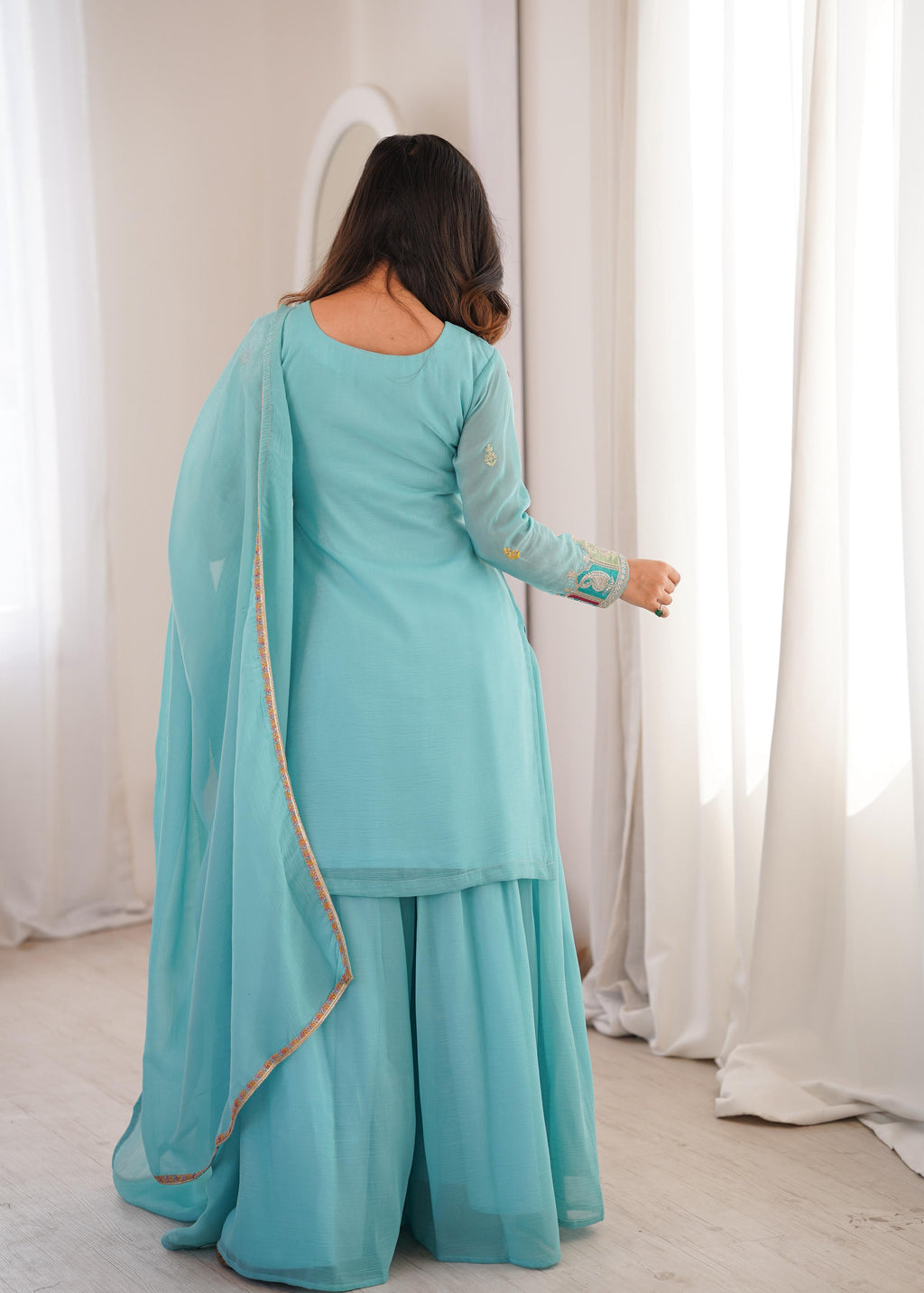 Sky Blue Pure Soft Crunchy Silk Kurta Suit Set