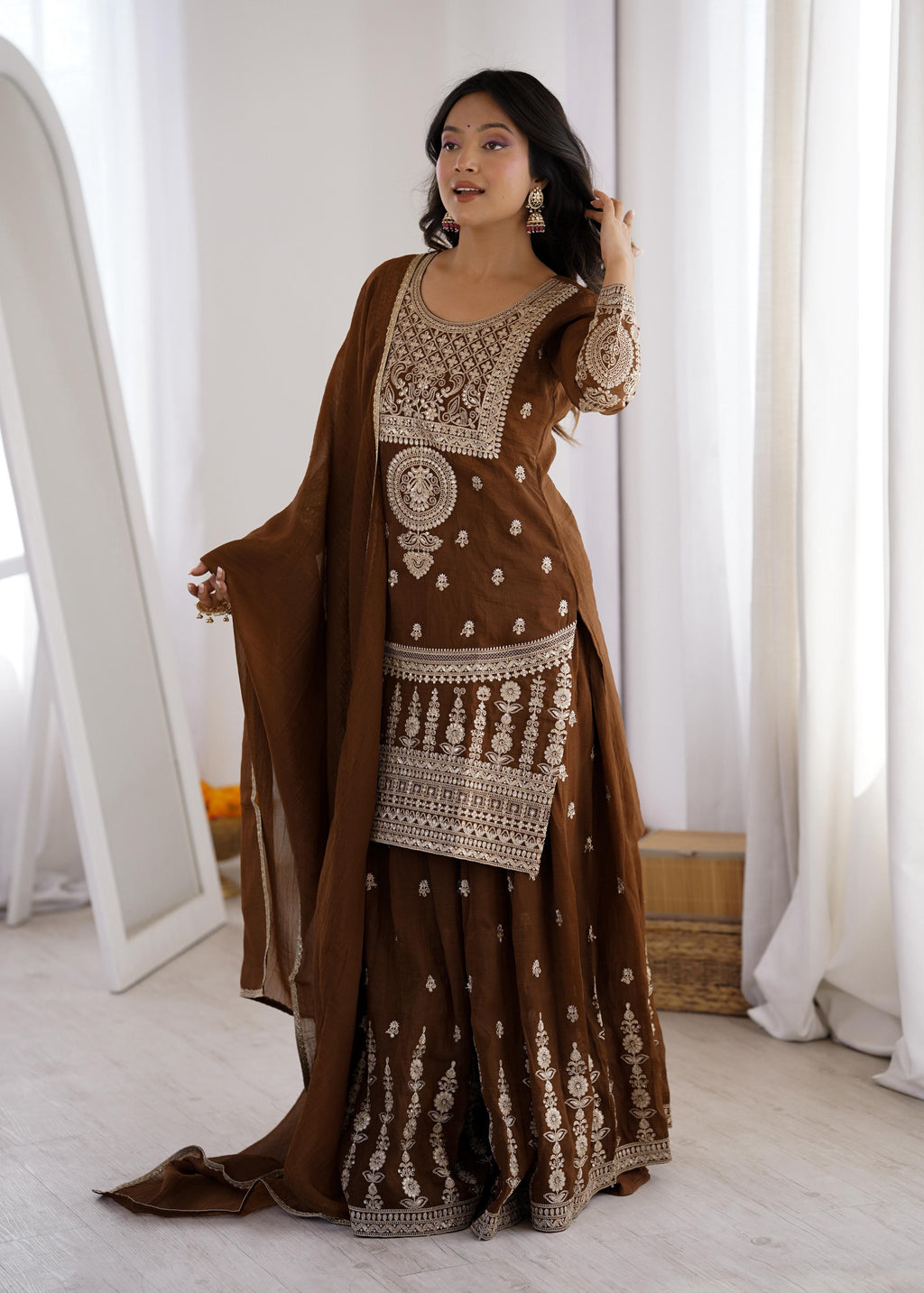 Brown Pure Soft Crunchy Silk Kurta Suit Set