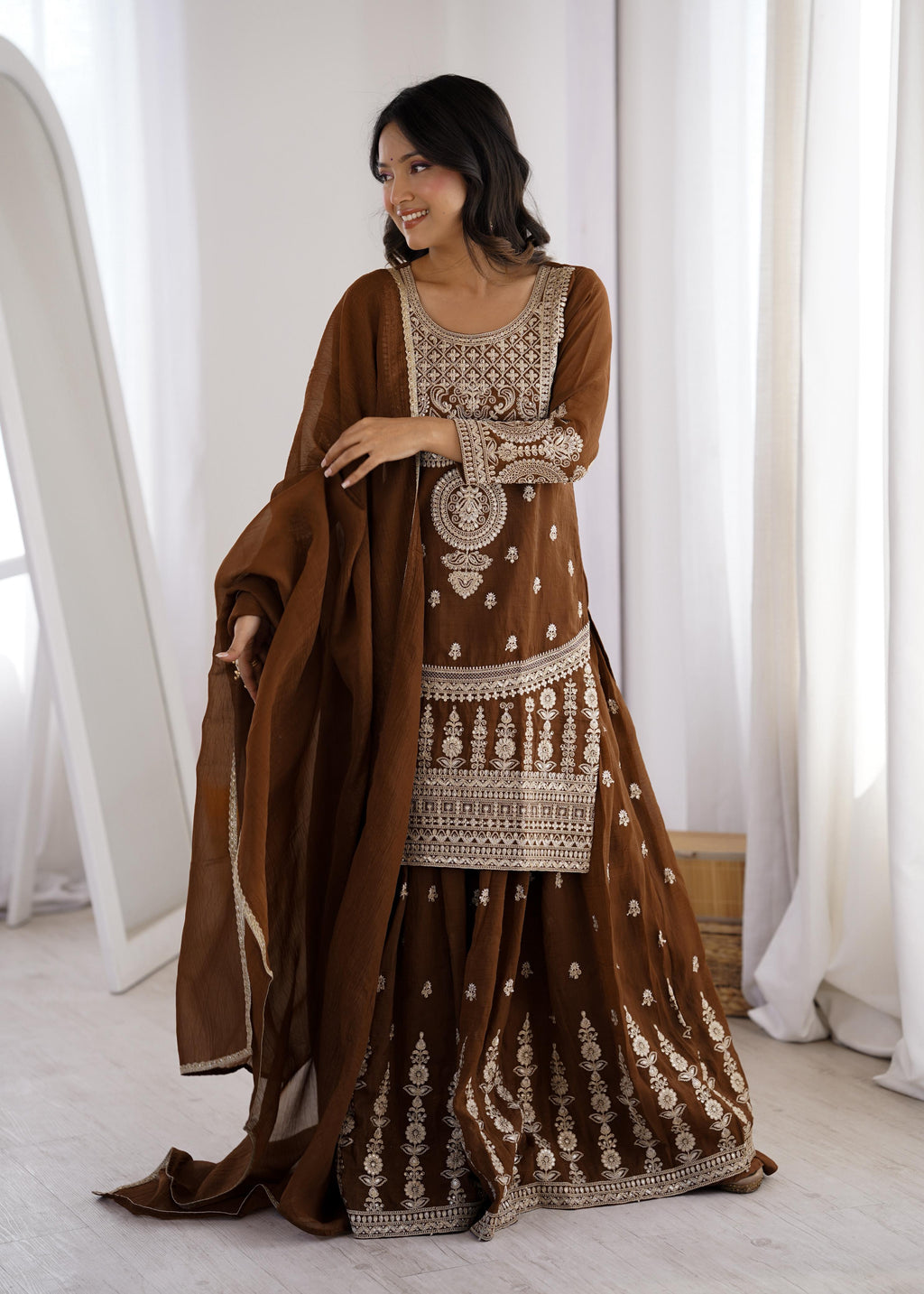 Brown Pure Soft Crunchy Silk Kurta Suit Set