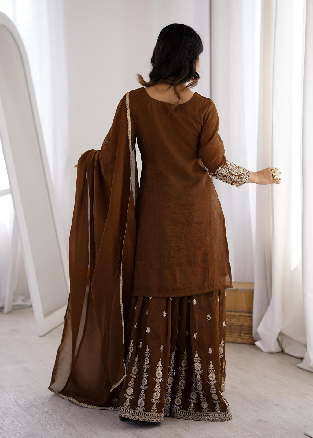 Brown Pure Soft Crunchy Silk Kurta Suit Set
