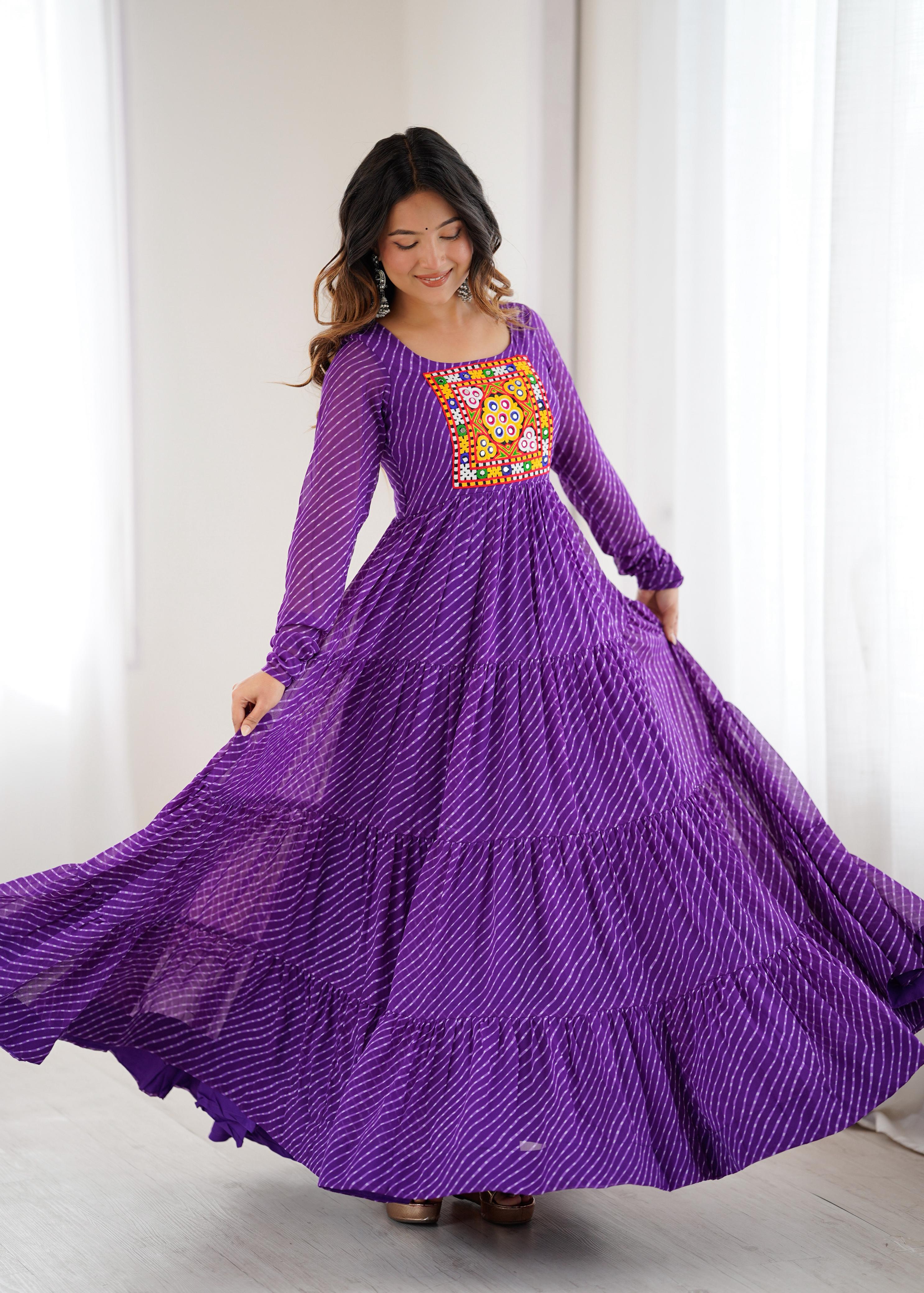 Purple Soft Fox Georgette Anarkali Gown with Huge Flair for Festive Occasions