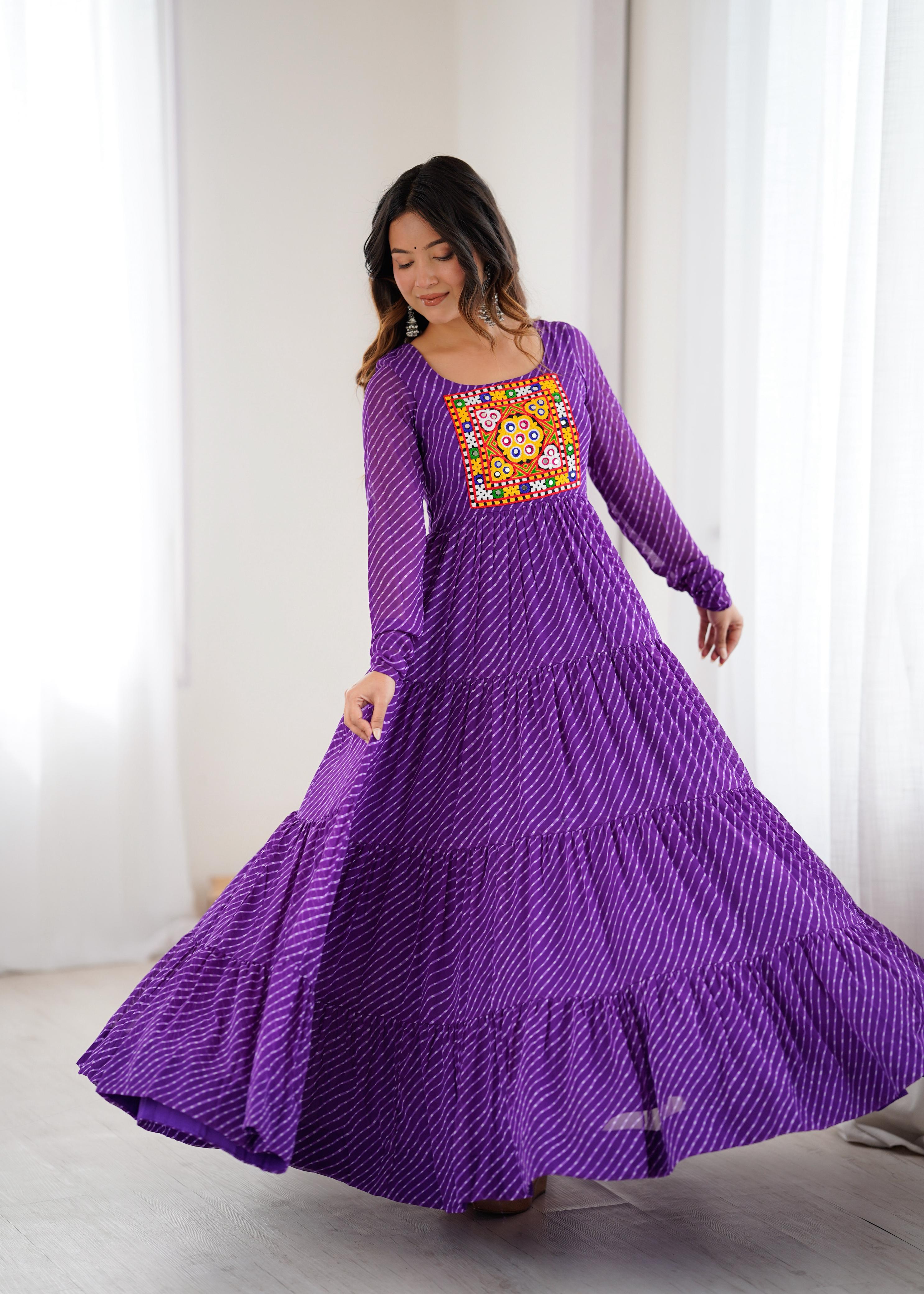 Purple Soft Fox Georgette Anarkali Gown with Huge Flair for Festive Occasions
