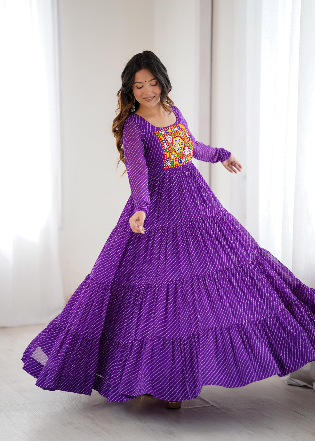 Purple Soft Fox Georgette Anarkali Gown with Huge Flair for Festive Occasions
