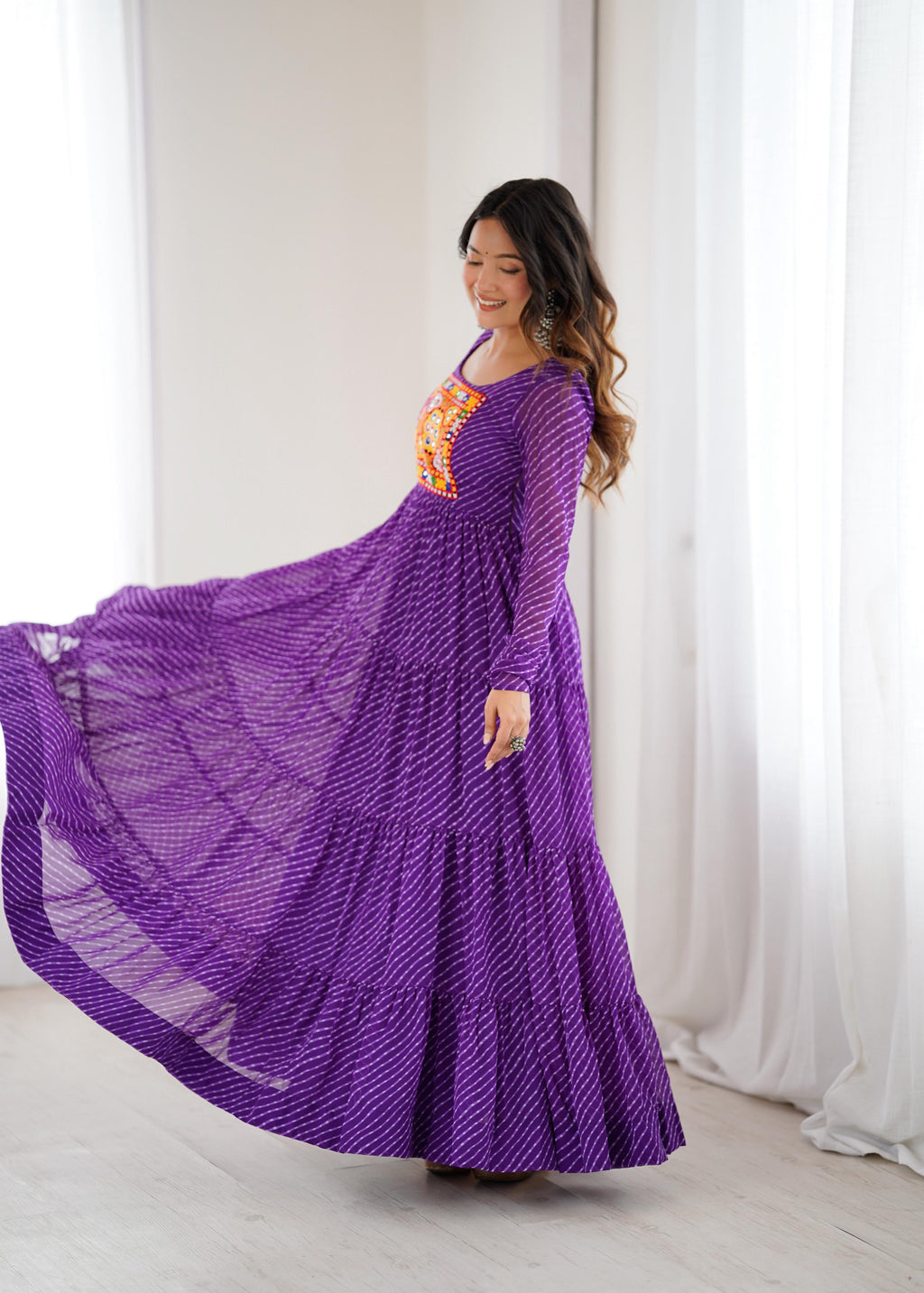 Purple Soft Fox Georgette Anarkali Gown with Huge Flair for Festive Occasions