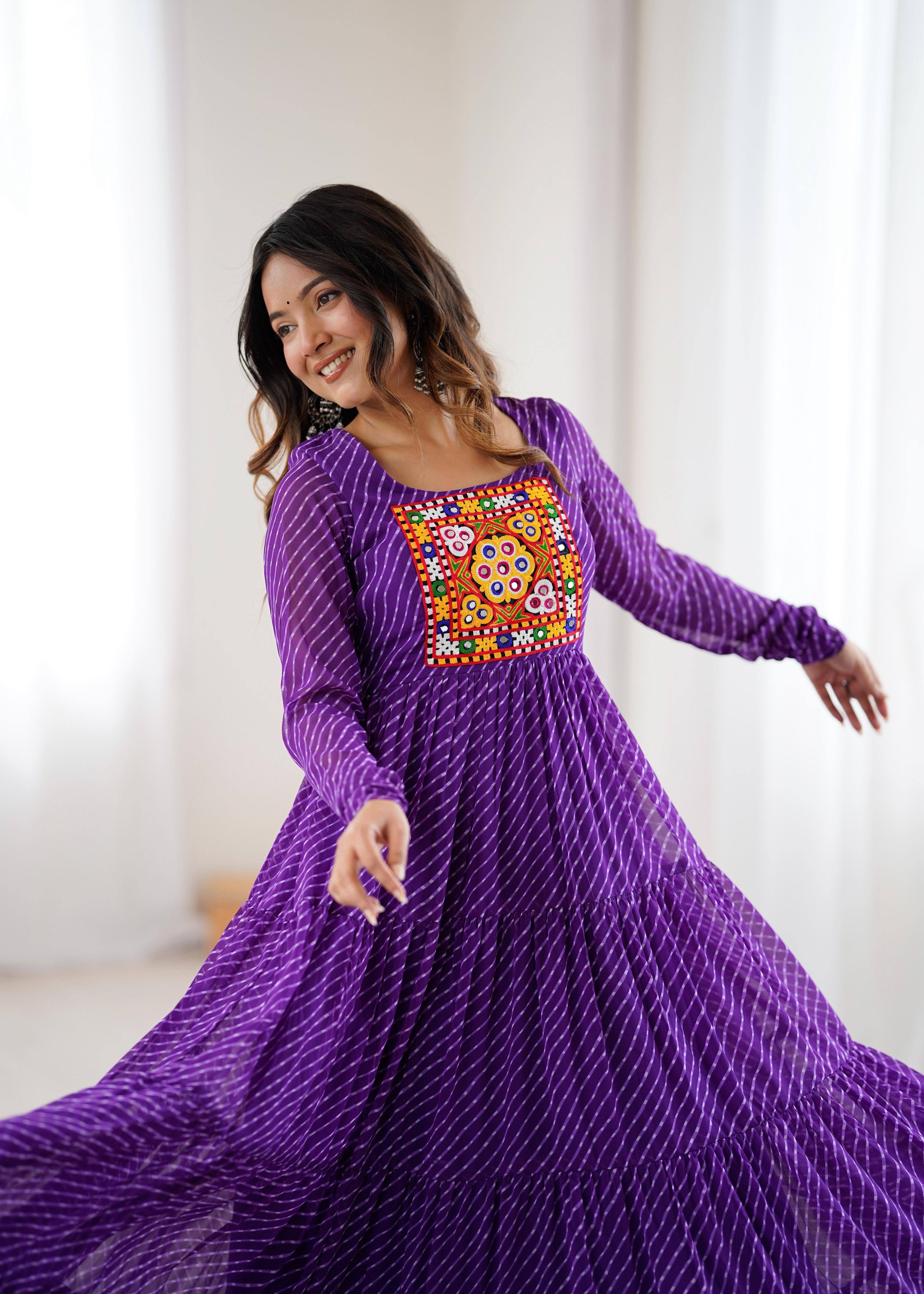 Purple Soft Fox Georgette Anarkali Gown with Huge Flair for Festive Occasions
