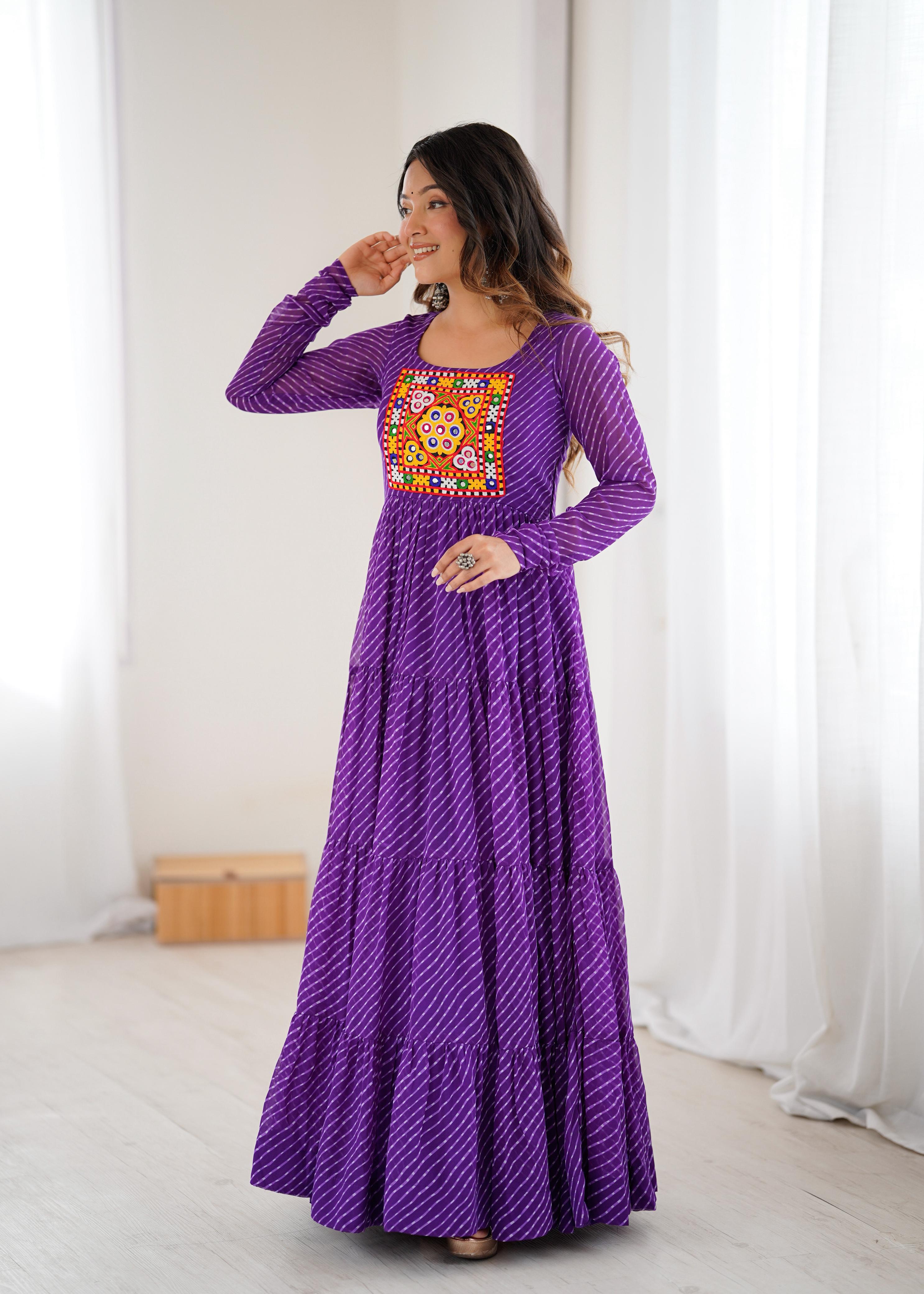Purple Soft Fox Georgette Anarkali Gown with Huge Flair for Festive Occasions