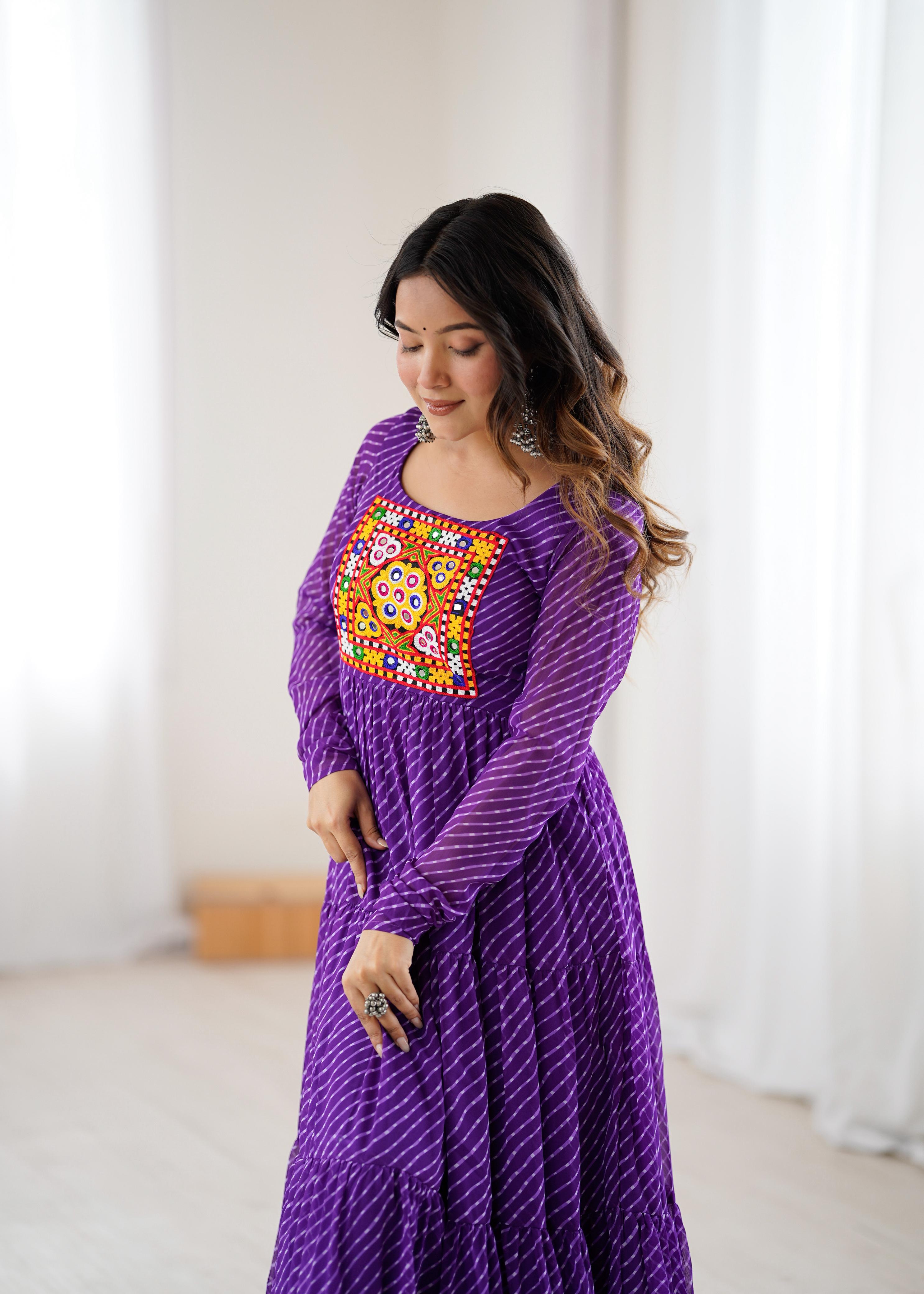 Purple Soft Fox Georgette Anarkali Gown with Huge Flair for Festive Occasions