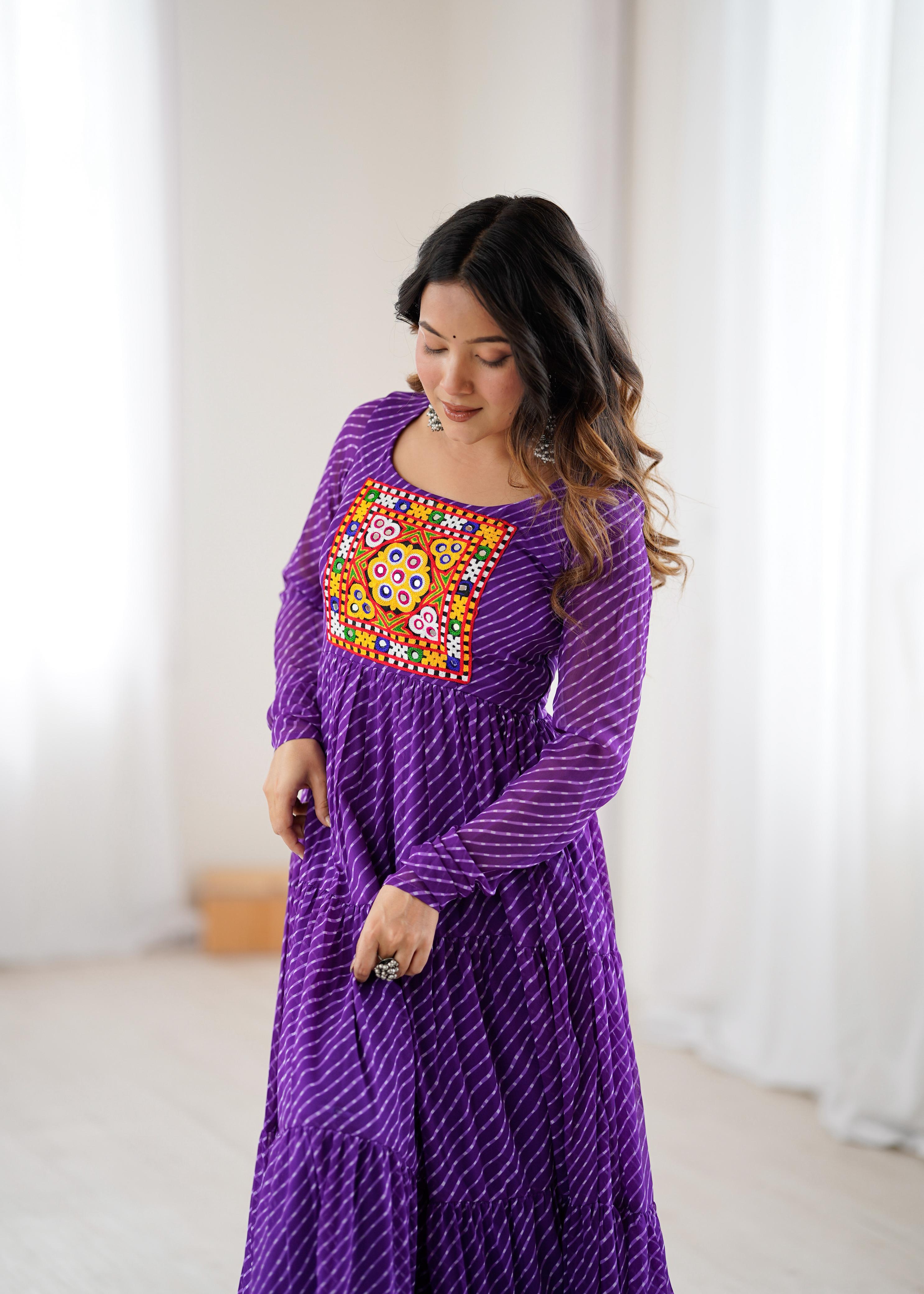 Purple Soft Fox Georgette Anarkali Gown with Huge Flair for Festive Occasions