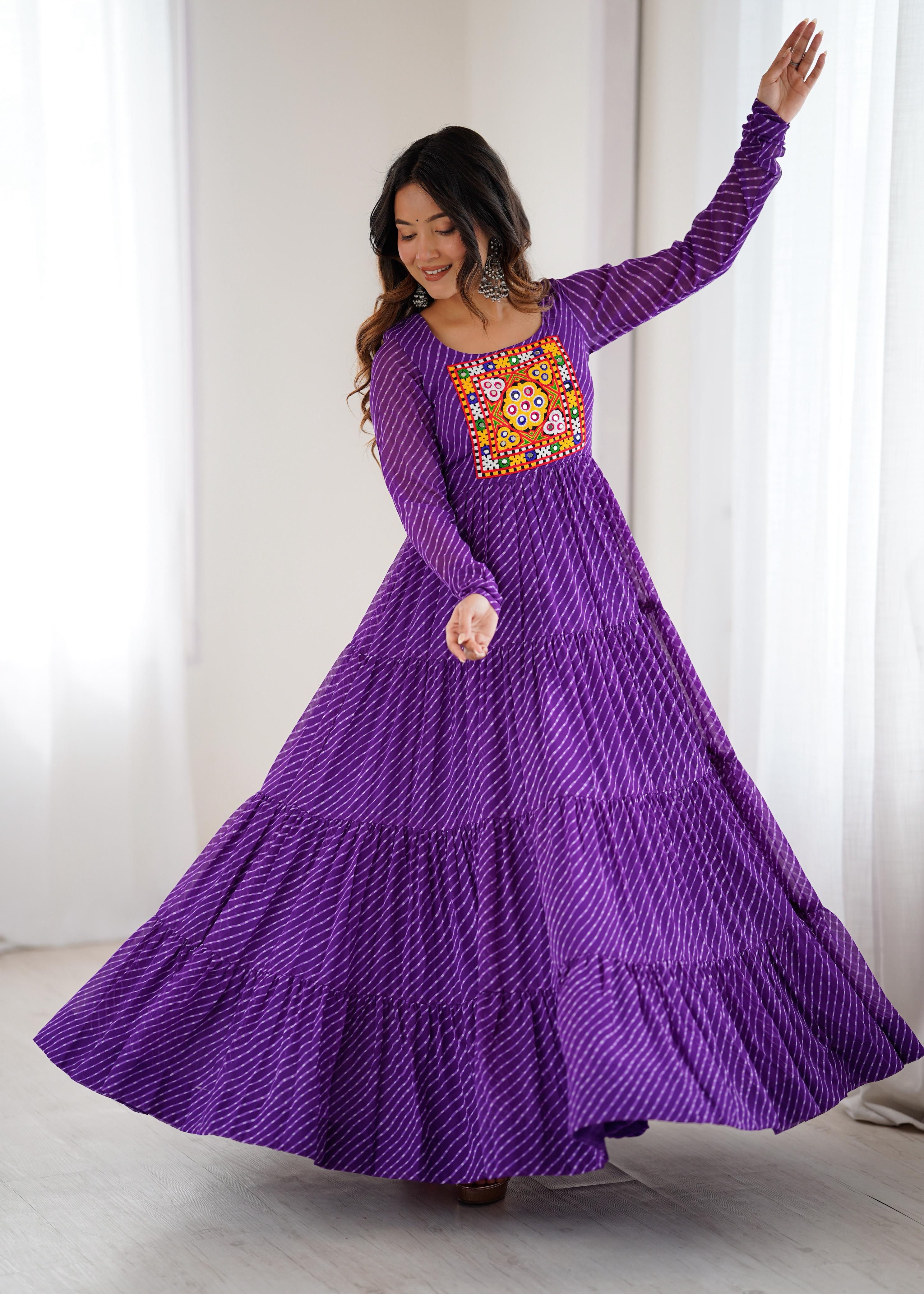 Purple Soft Fox Georgette Anarkali Gown with Huge Flair for Festive Occasions