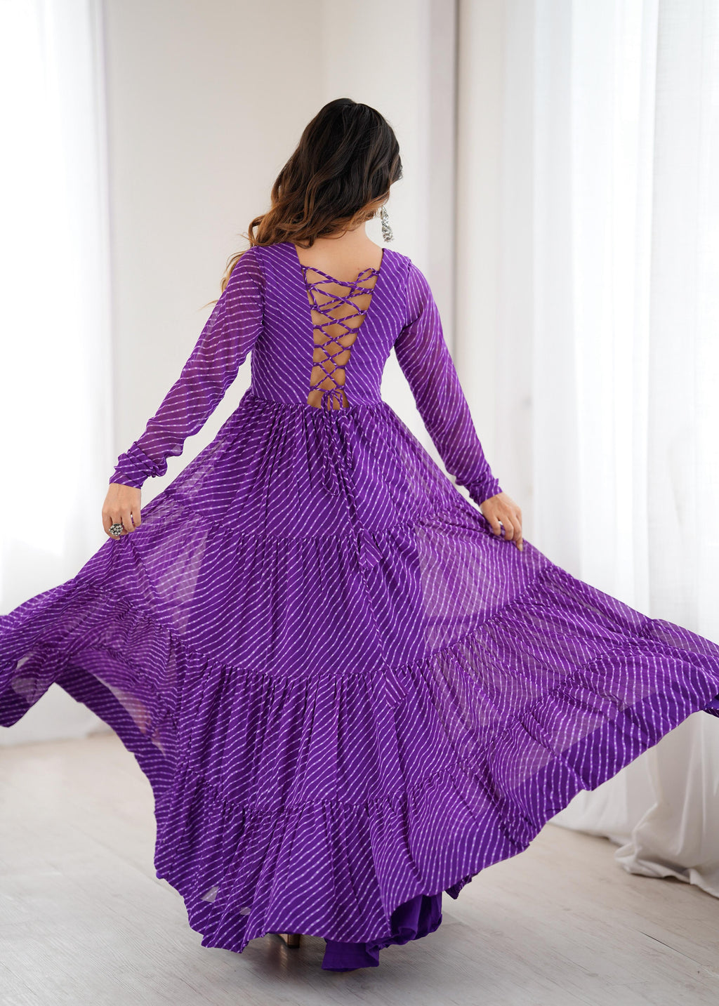 Purple Soft Fox Georgette Anarkali Gown with Huge Flair for Festive Occasions