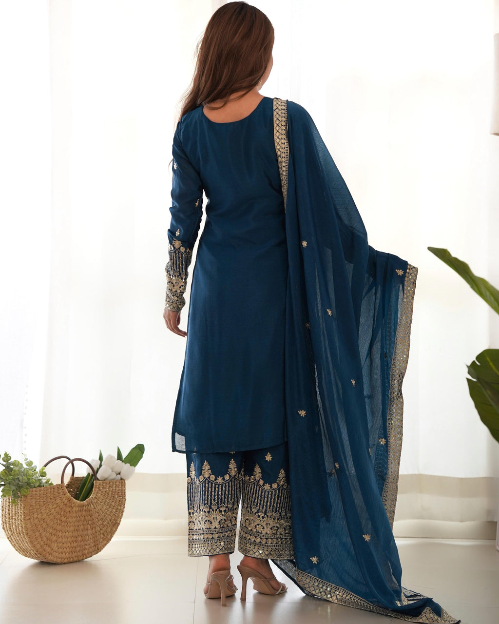 Rama Pure Chinon Silk Kurta Suit Set With Embroidery Work