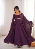 Wine Pure Georgette Anarkali Dress with Dupatta for festive occasions
