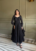 Black Georgette Anarkali Suit Set with Lucknowi Sequence Work for Festive Occasions