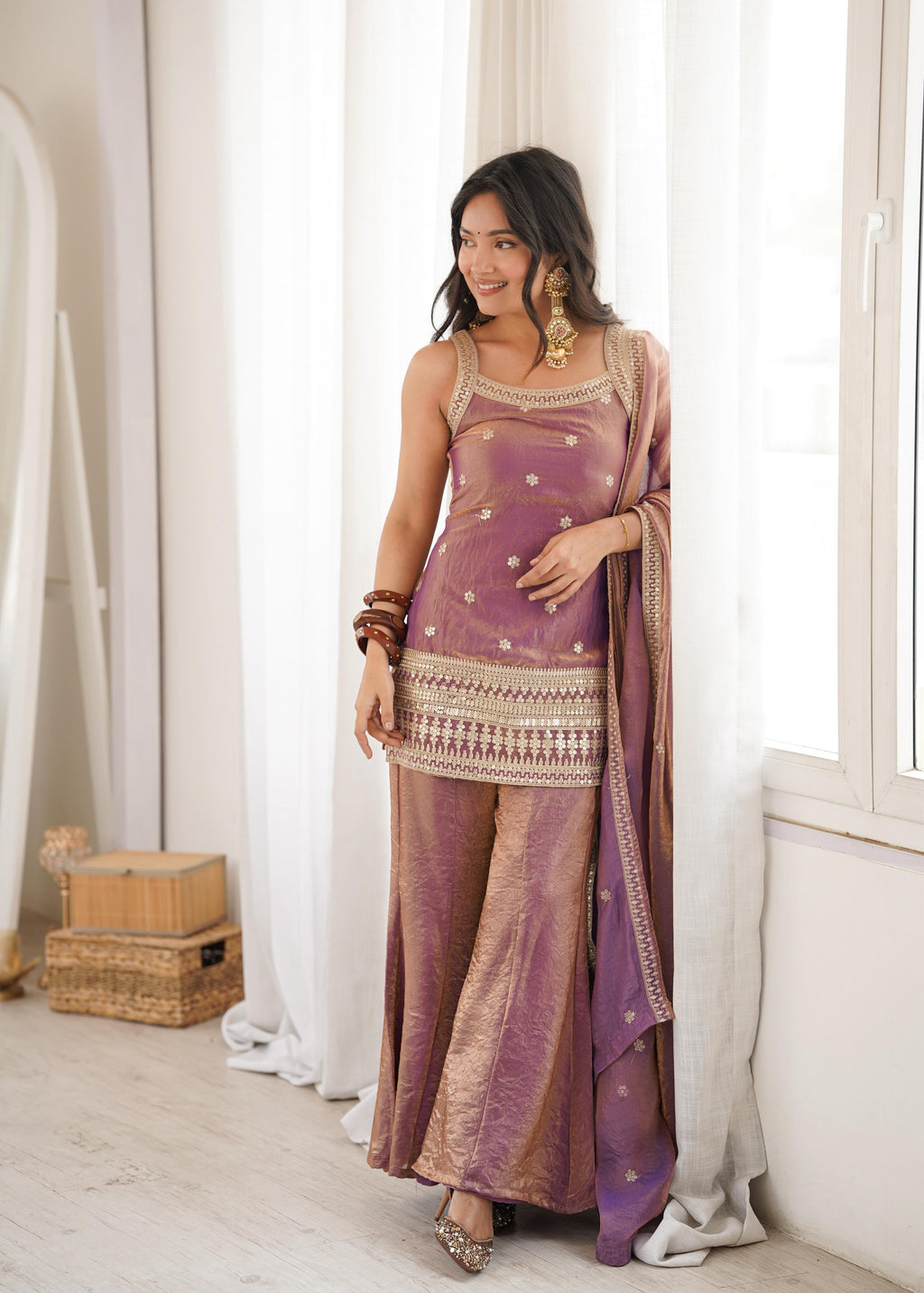 Pink Silk Kurta Suit Set with Embroidery Work, ideal for festive occasions