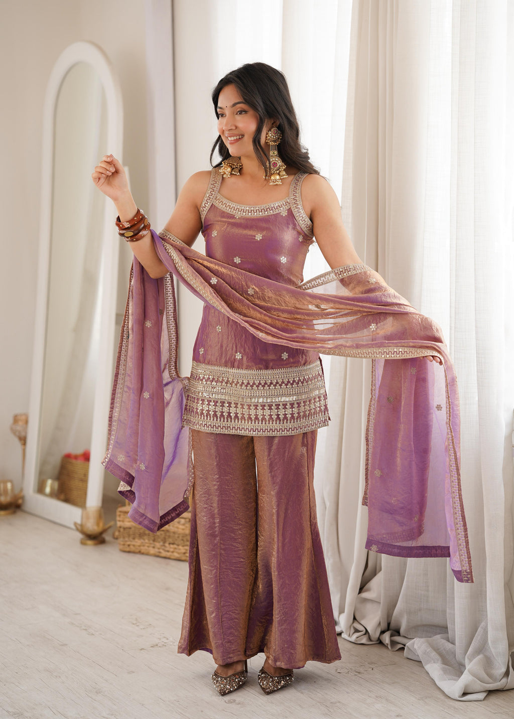 Pink Silk Kurta Suit Set with Embroidery Work, ideal for festive occasions