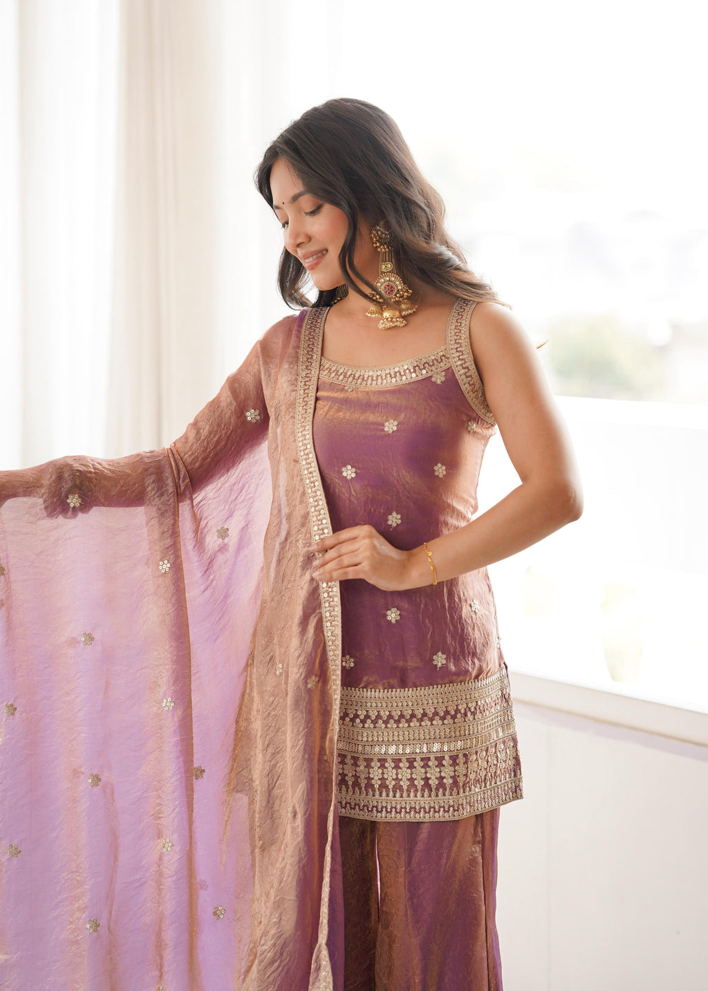 Pink Silk Kurta Suit Set with Embroidery Work, ideal for festive occasions