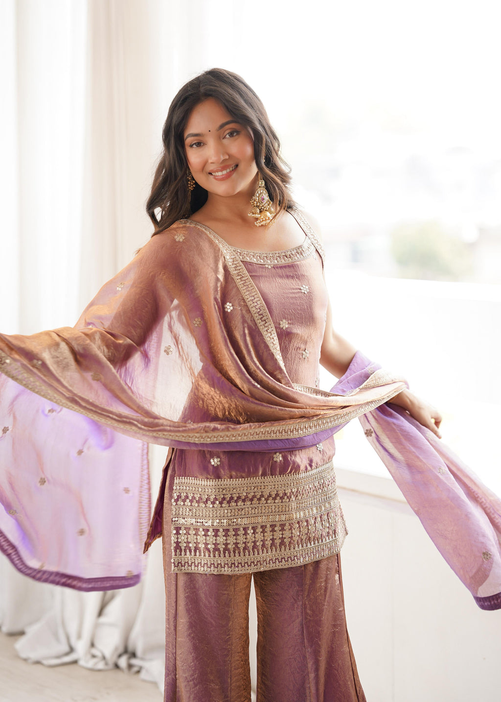Pink Silk Kurta Suit Set with Embroidery Work, ideal for festive occasions