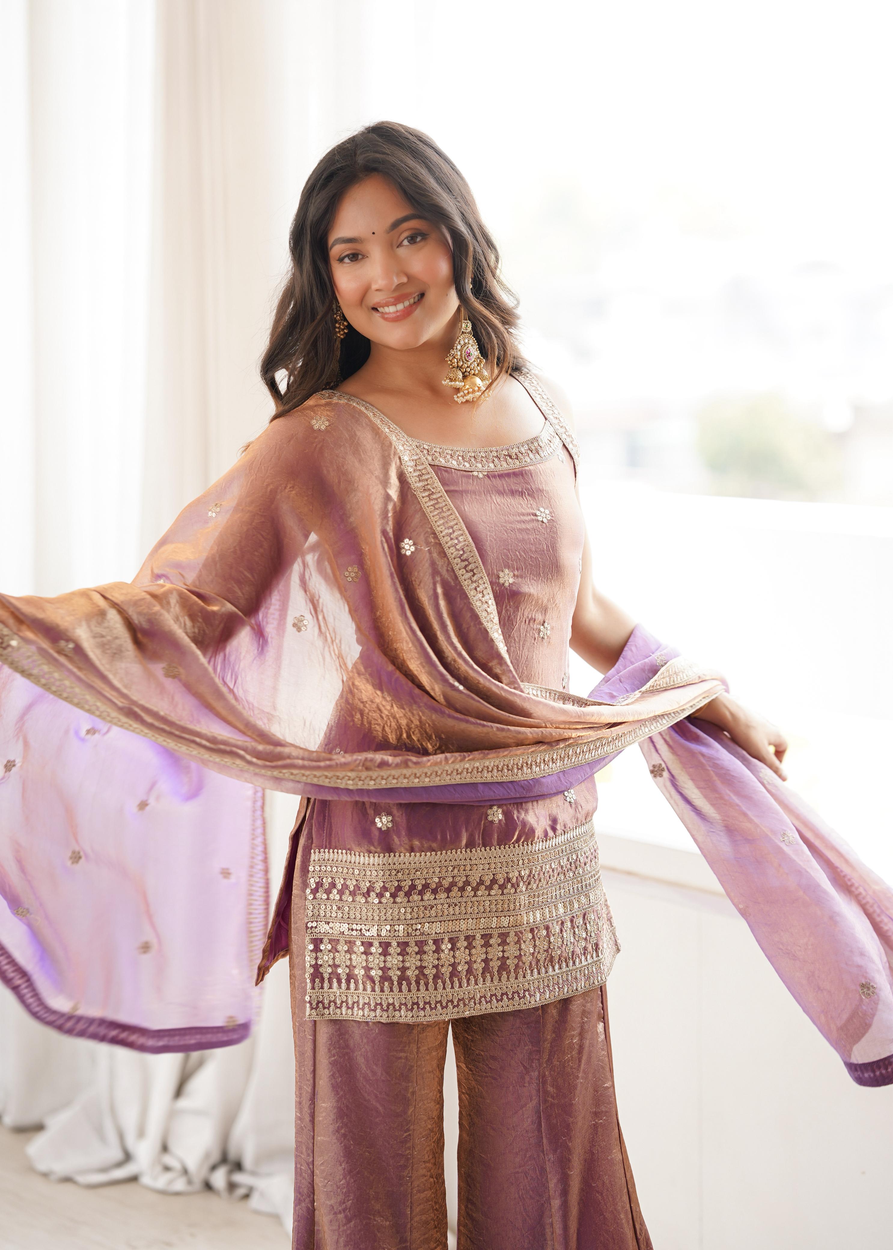 Pink Silk Kurta Suit Set with Embroidery Work, ideal for festive occasions