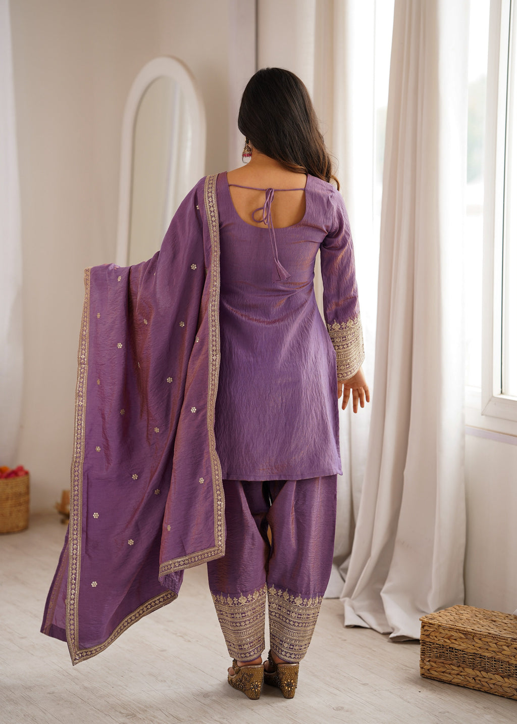 Pink Vichitra Silk Kurta Suit Set with Embroidery Design for Festive Occasion