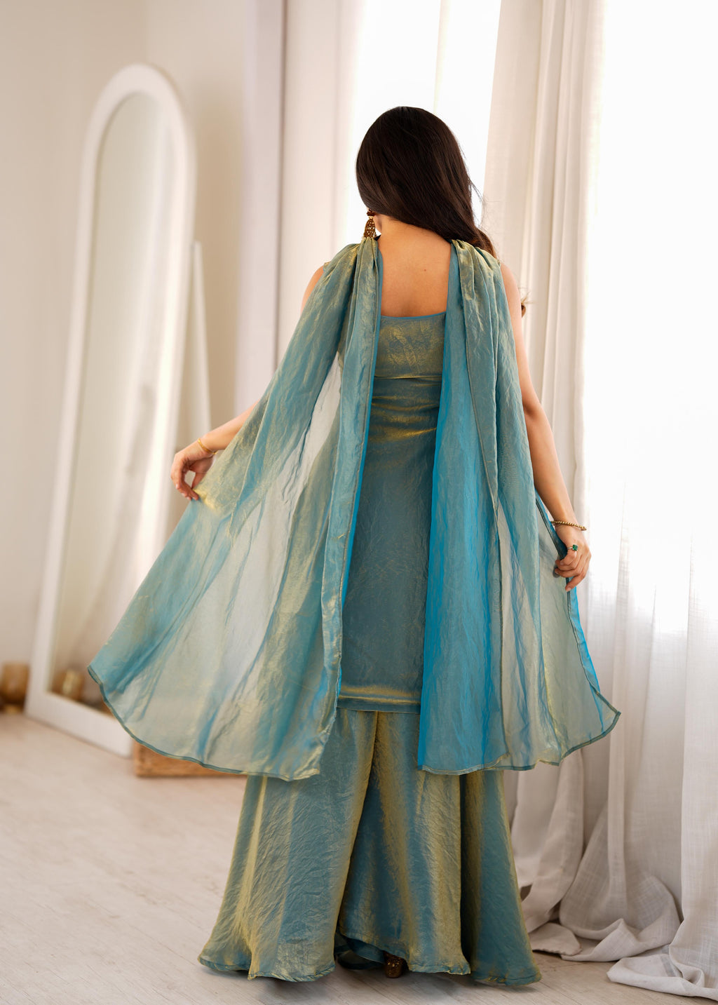 Sea Green Soft Fendy Silk Kurta Suit Set With Embroidery Work